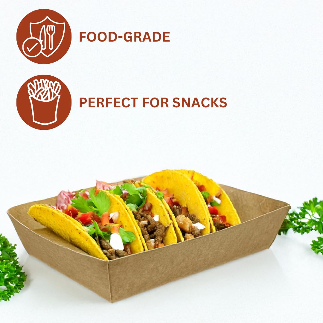 Enpack Snackschale A50-100 Stück Snackschalen aus Kraftpapier - Snack Box 20 x 12 x 4 cm - Currywurst Schale 950 ml - Behälter für Tapas, Chips, Pommes etc. - optimal geeignet als Fingerfood Schalen
