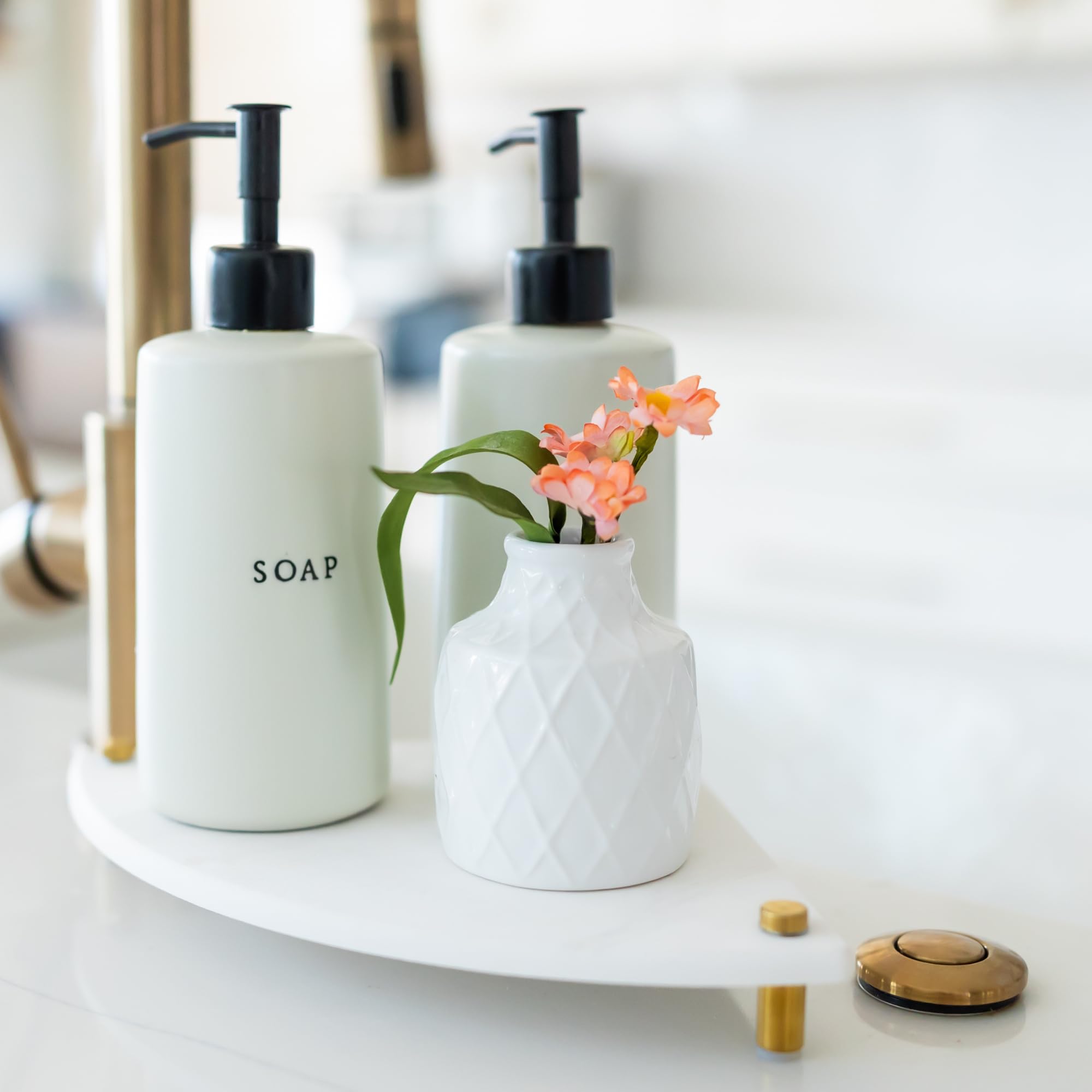 Fast Drying Stone Sink Caddy Made of Diatomaceous Earth | Water Absorbing Stone Tray for Bathroom | Instant Dry Sponge Holder for Kitchen Sink New Longer Size (Marble print on Corner tray)