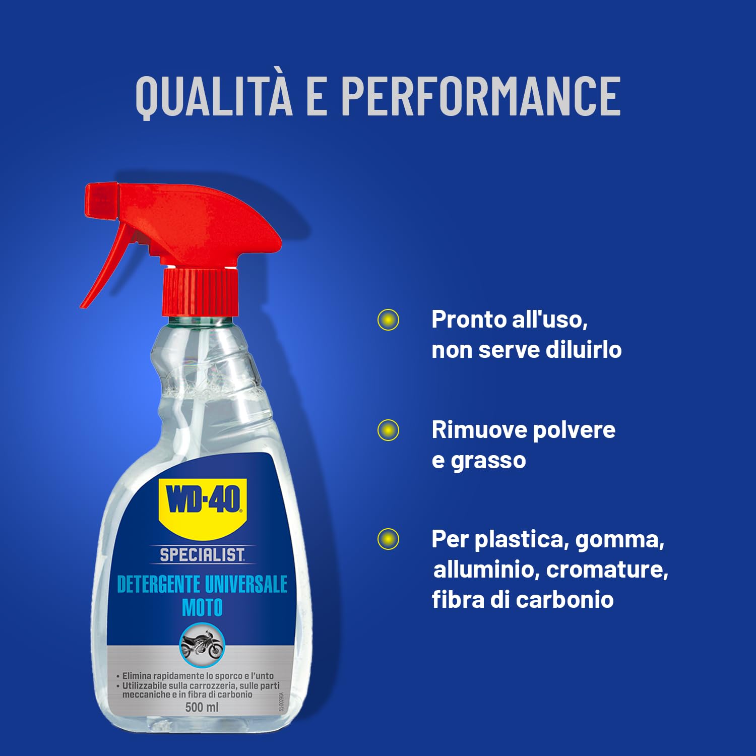WD-40 - Specialist - Detergente Universale Moto - Pronto all’uso - Adatto per tutte le parti della moto - Adatto per fibra di carbonio, titanio, alluminio, acciaio, gomma, plastica - Spray 500ml
