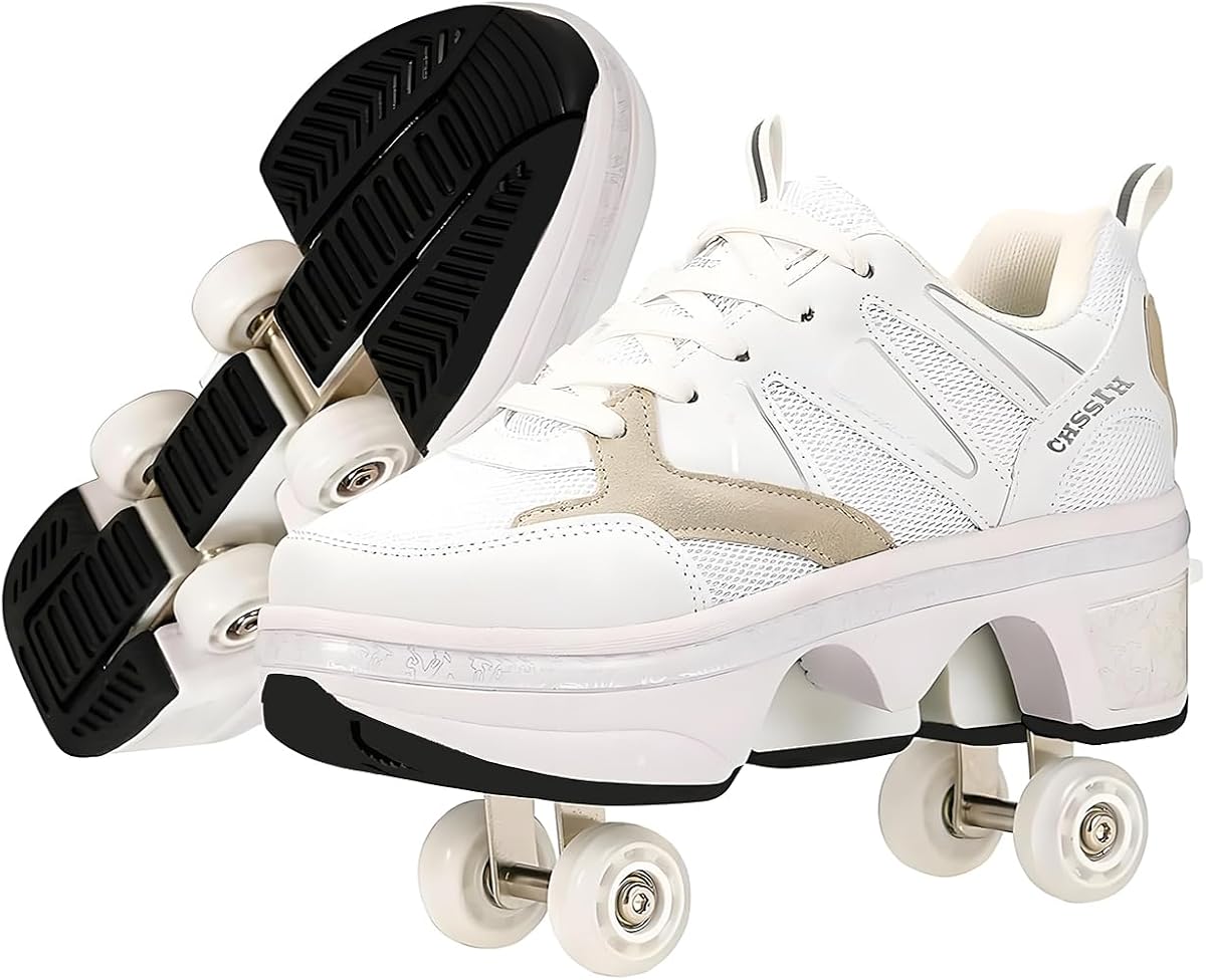 CHSSIH Zapatos de patinaje sobre ruedas para niñas, niños, mujeres, hombres y adultos – Zapatos retráctiles con ruedas | Zapatos de patinaje para grandes apostadores que se convierten en patines deportivos