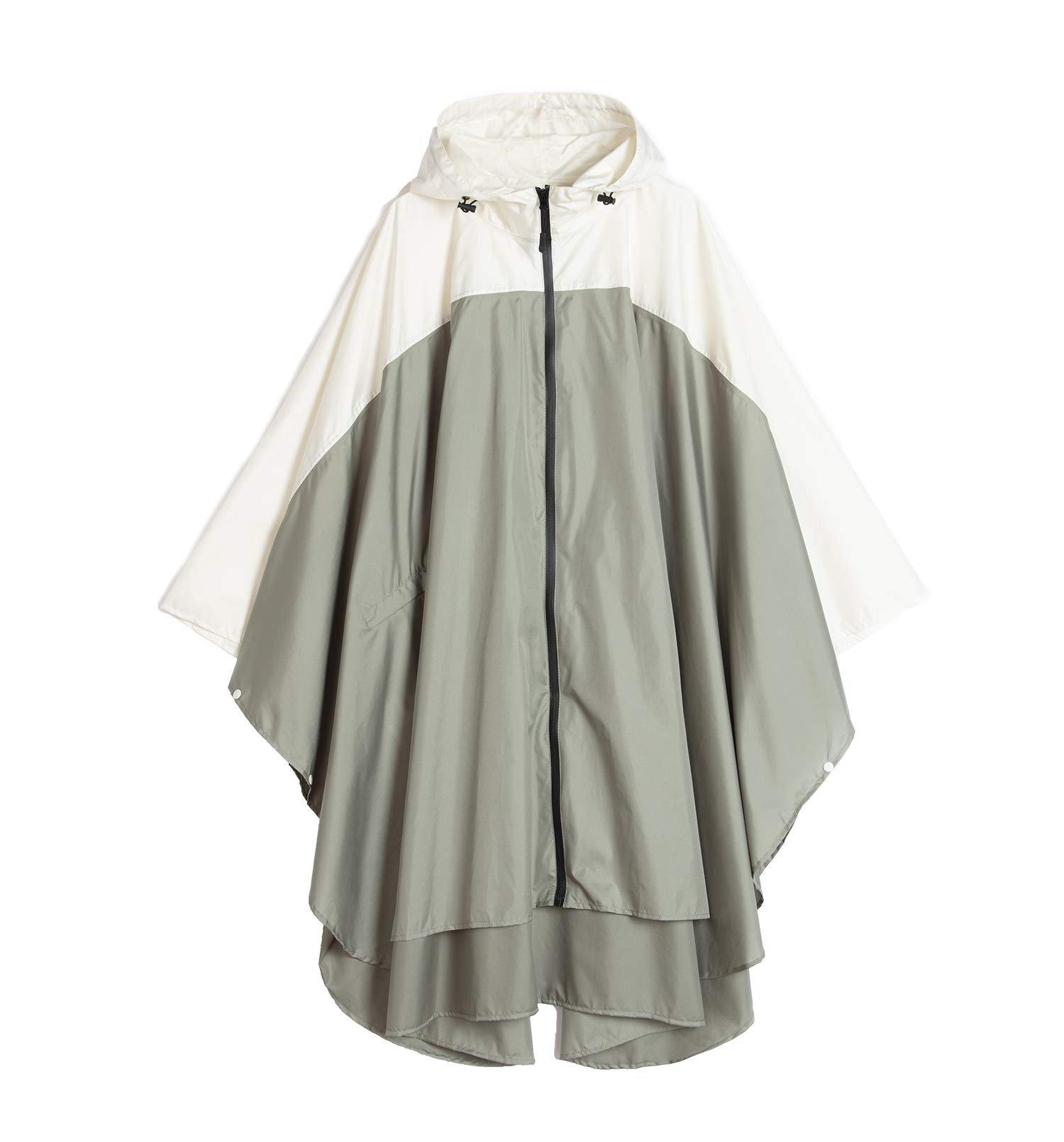 Women's Rain Poncho Stylish Waterproof Raincoat with Hood and Zip, Green/White, One size