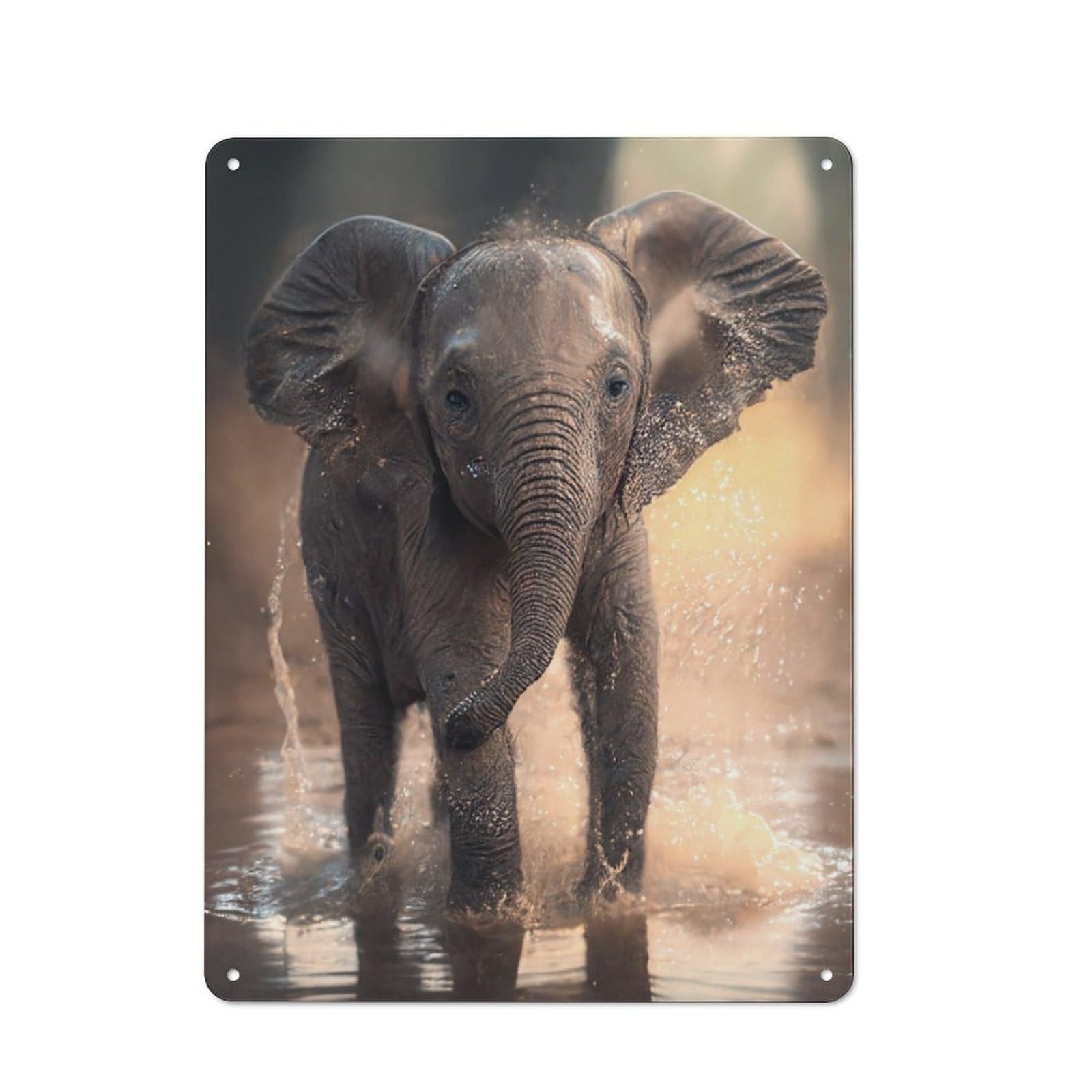 Junmoney Baby Elephant In Water Tin Wall Plaque 40X30cm With For Bar Or Restaurant, Housewarming Wall Decor For People Furnishing Bar And Restaurant