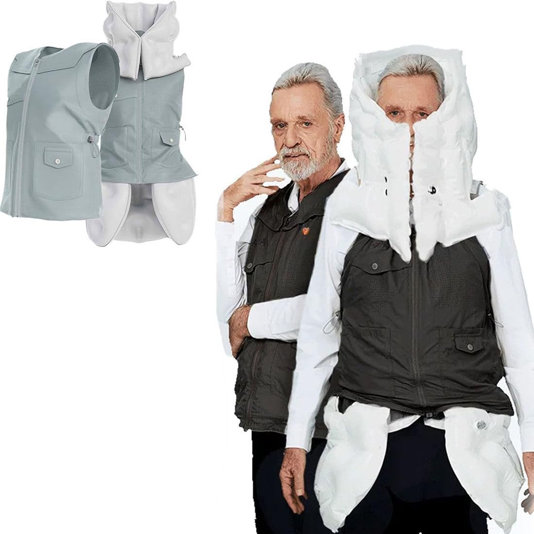 Chaleco Anticaída Inteligente, Chaleco con Airbag, Ropa Anticaída Portátil para Personas Mayores con Aplicación para Ver Datos Ejercicio, Activación En 0,01 S, Reutilizable Male(Black)-S