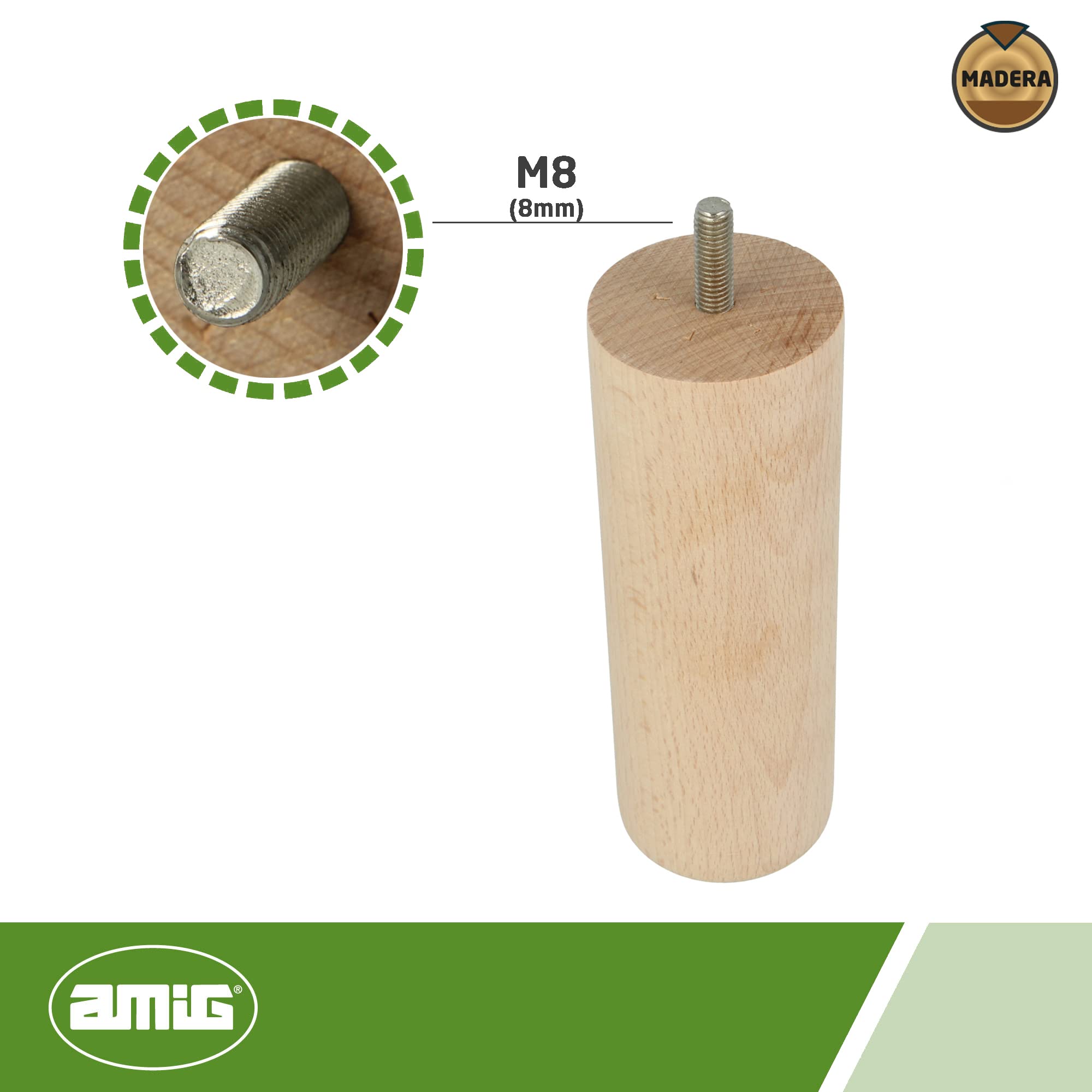 Amig, Round Furniture Leg, Beech Wood Leg with Natural Finish, Replacement Legs for Sofas Beds, Tables - Image 4