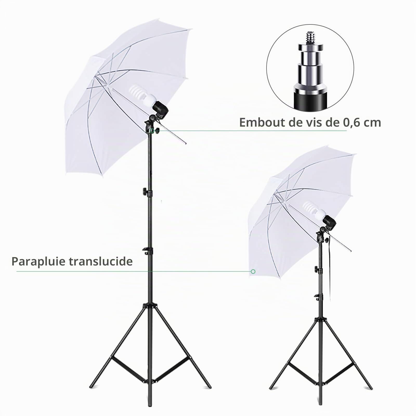Andoer Kit Studio Photo et éclairage Système de Support de Toile de Fond 135W 5500K Ampoules Parapluie Softbox éclairage Continu pour Studio Photo Professionnel pour Portrait et Photographie Vidéo
