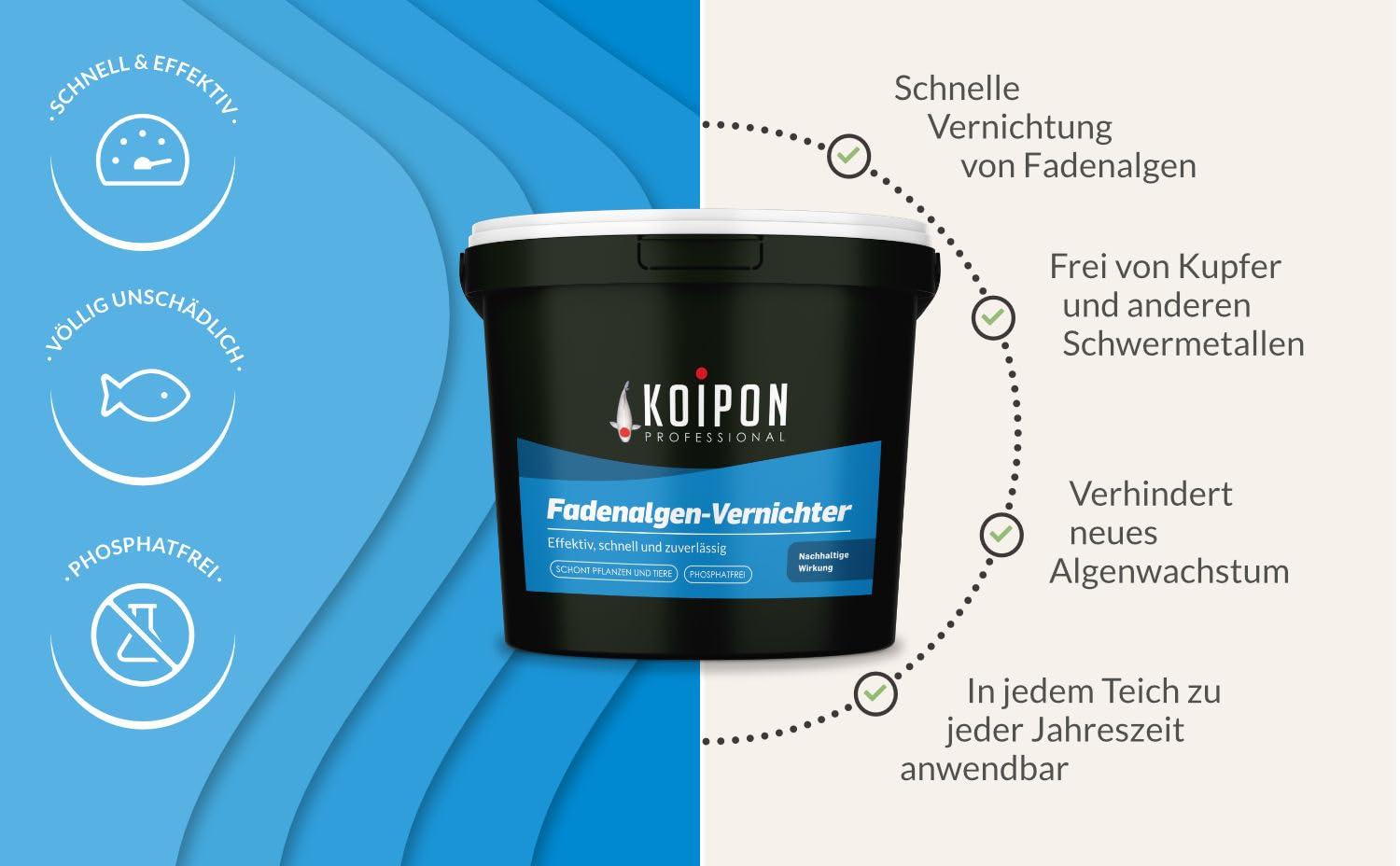 KOIPON Fadenalgen-Vernichter 1 kg, Phosphatfreie Algenbekämpfung, Fadenalgenvernichter gegen Algenwachstum und Fadenalgen im Gartenteich