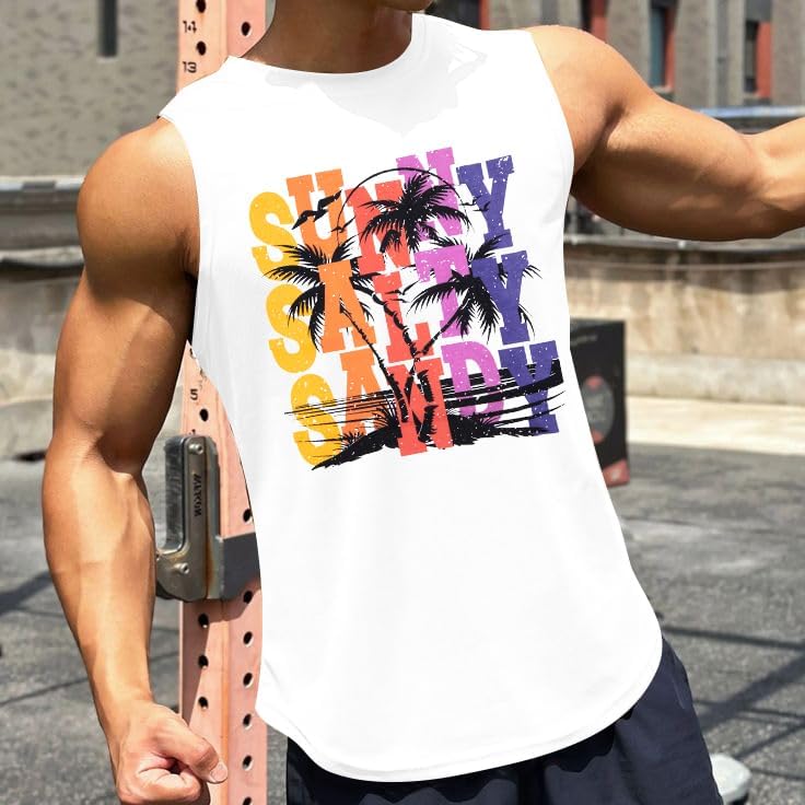 Beach Tank Tops Mens Sleeveless Palm Tree Graphic Shirts Muscle Workout Tank Top Summer Vacation Shirt - Image 4