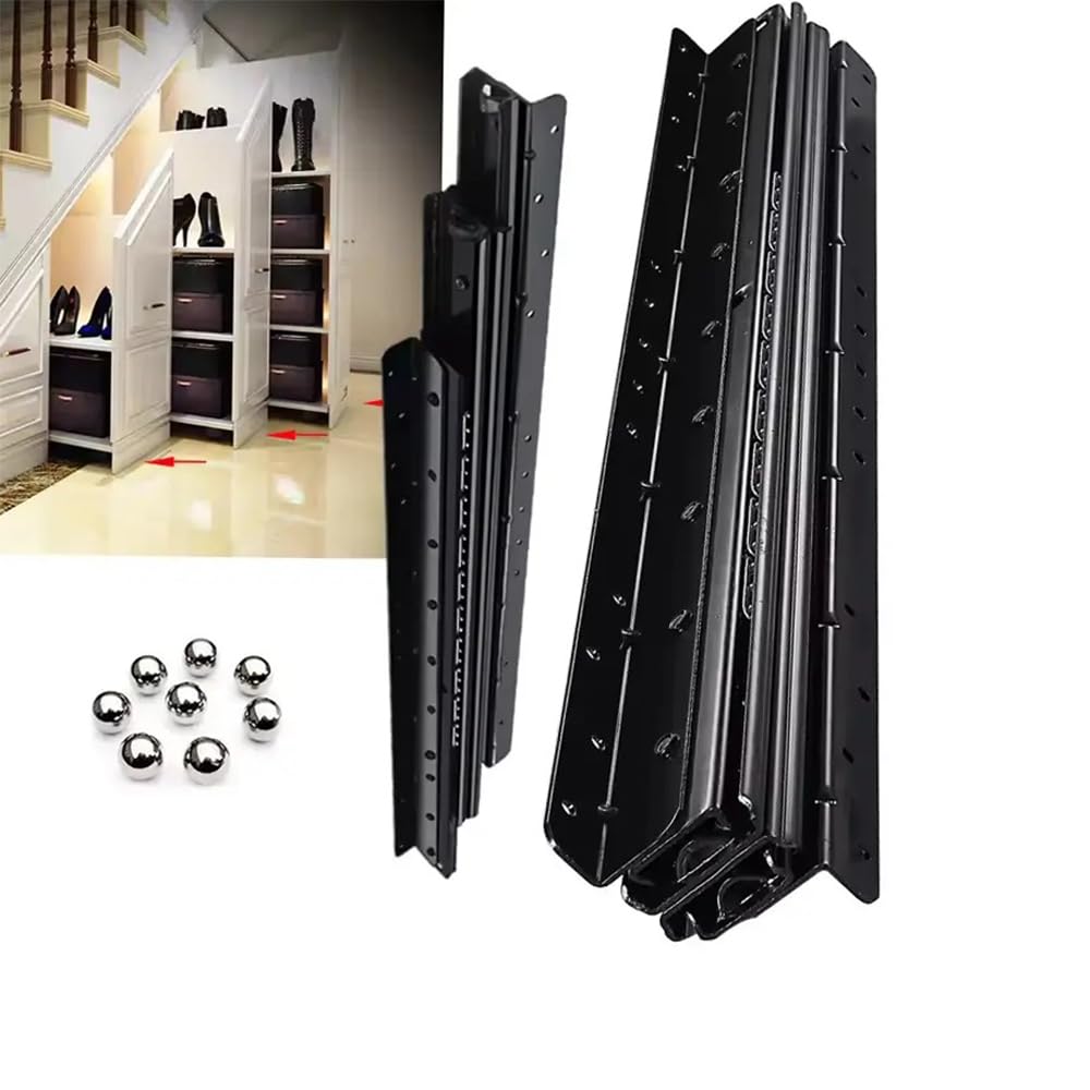 NEWFUN Prowadnice liniowe przesuwne do ciężkich szuflad, 400-900 mm, ukryte prowadnice do schodów, czarne, nośność 120 kg, 2 pary