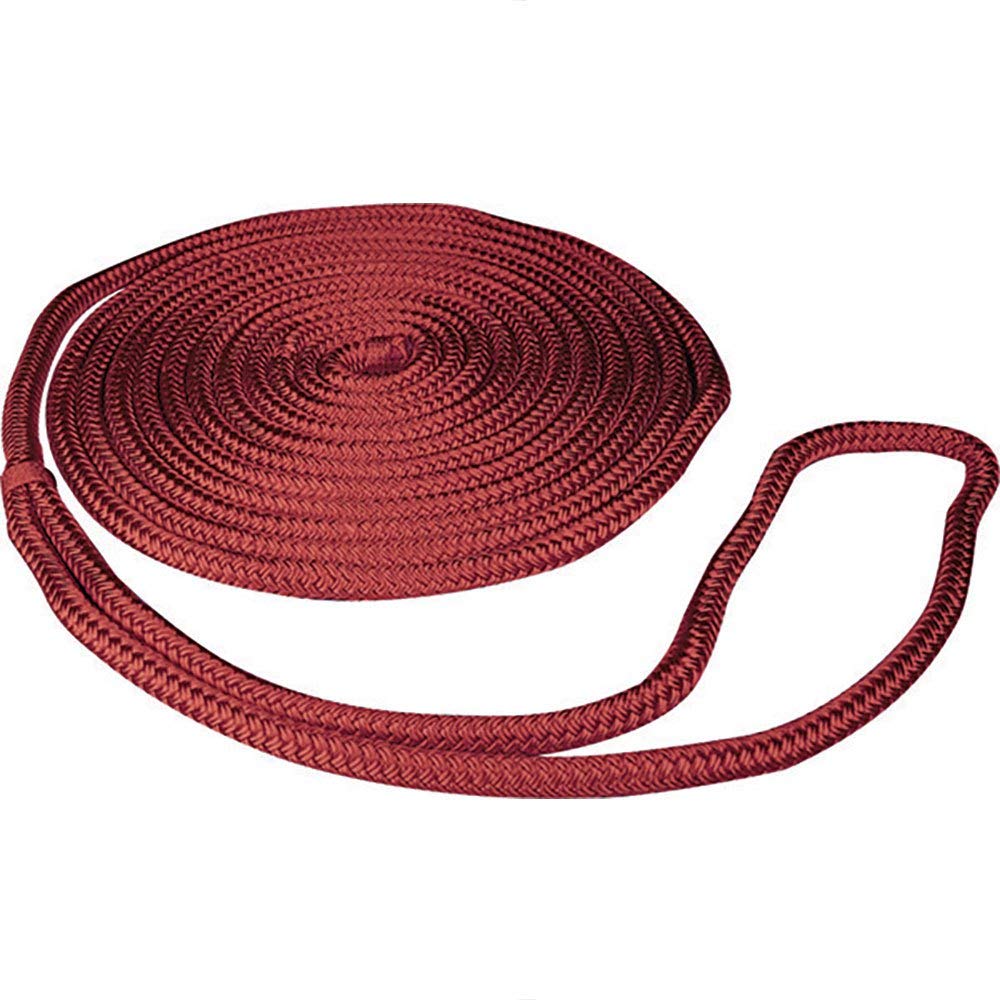 Seachoice Double-Braid Nylon Dock Line w/Eye Splice, Pre-Shrunk, Heat Stabilized, 3/8 in. X 20 Ft., Red