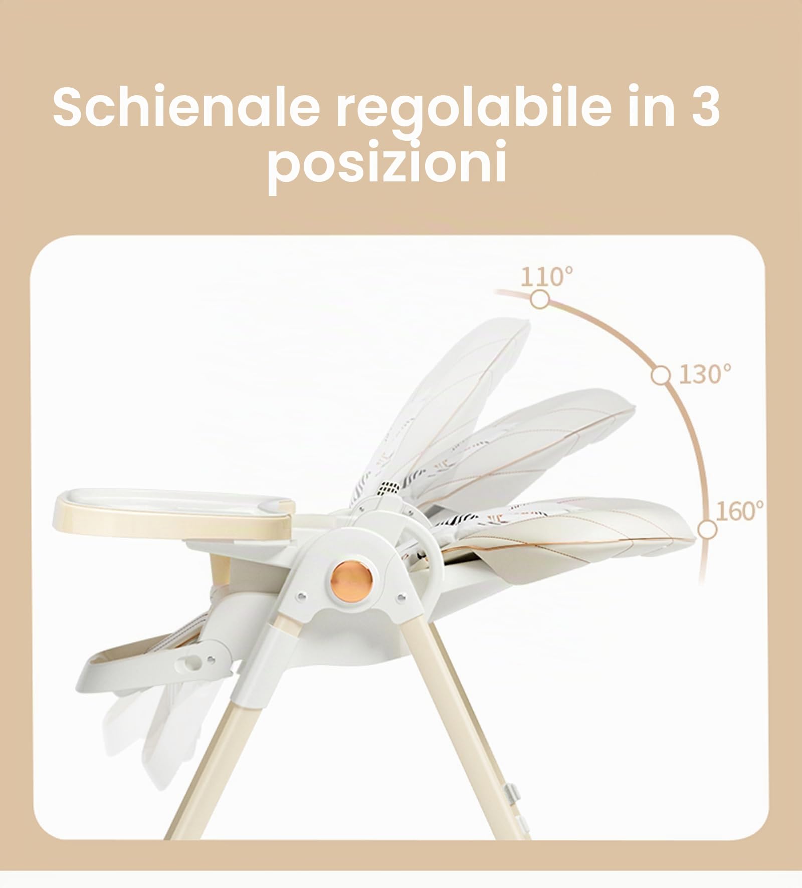 Nine point nine Pelle PU Seggiolone Pappa, Convertibile Pieghevole Seggiolones Pappa 0 36 Mesi con 6 Altezze e 3 Posizioni Reclinazione, Seggiolone Neonato con Doppi Vassoi e Ruote (808 Khaki)