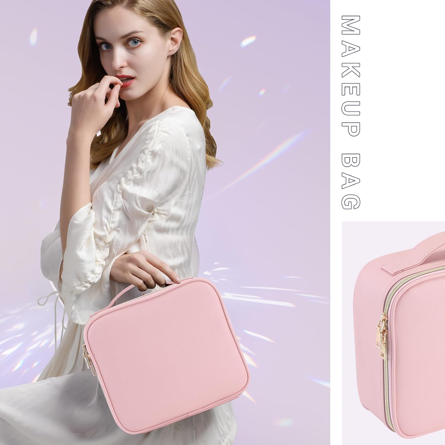 Joligrace Makeup Bag Cosmetic Case Vanity Travel Beauty Box Make Up Train Case Hairdressing Tools Organiser with Adjustable Compartment and Tools Bag, Cute Pink 6 61pBlRzByQL. AC SL1500