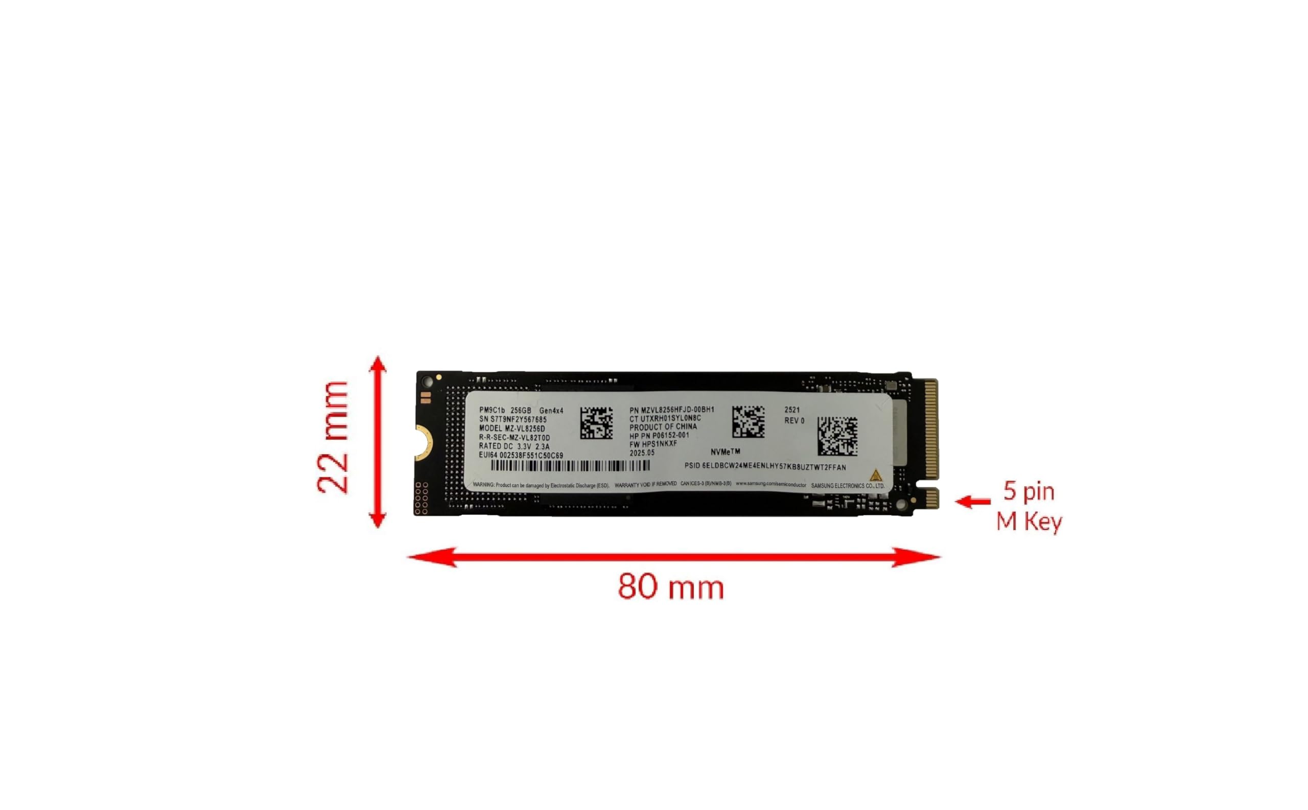 Oemgenuine OEM Samsun 256GB M.2 PCI-e NVME SSD GEN 4X4 Unità a stato solido interna 2280 Fattore di forma M Chiave