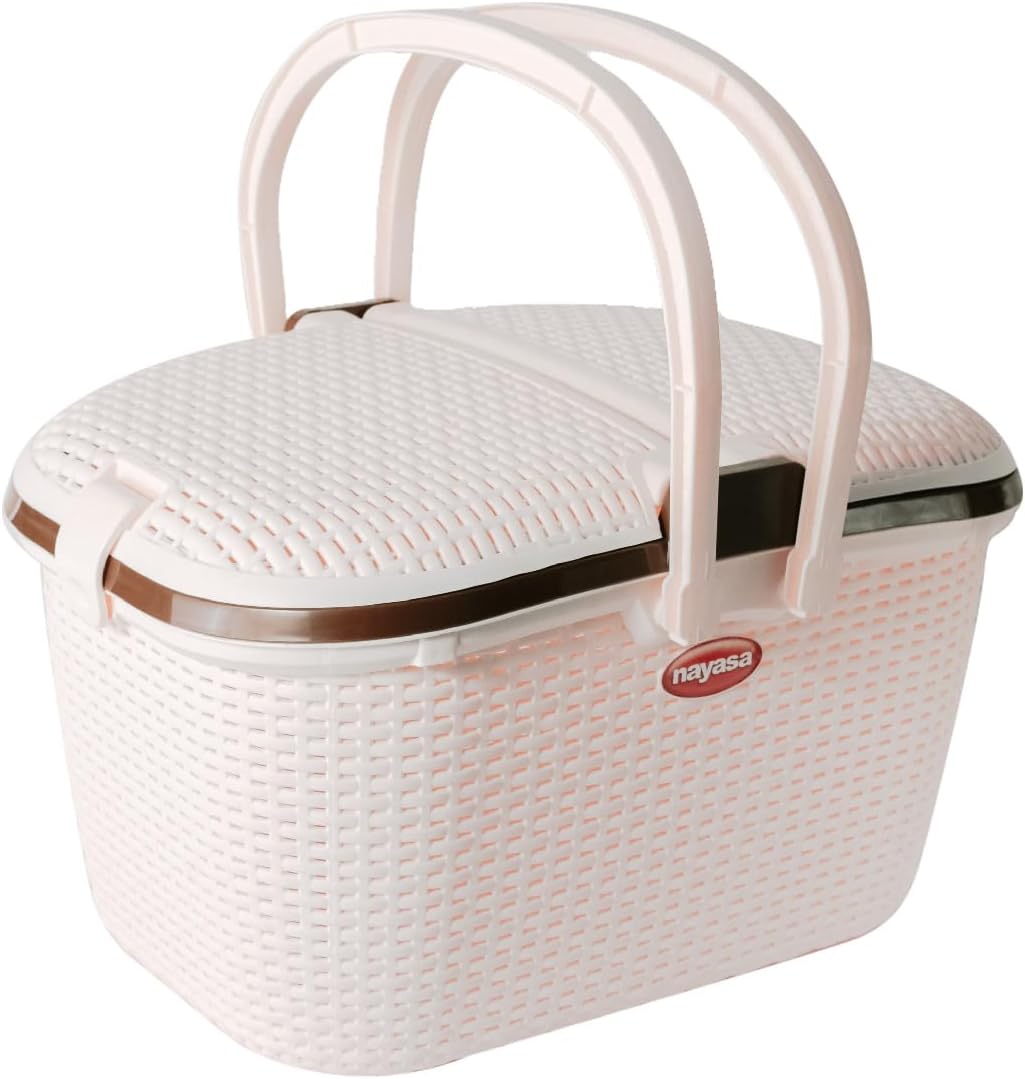 Hamlock Basket Multipurpose basket for Storage Picnic Baskets | Multiutility Travelling Box (SH) (Ivory)