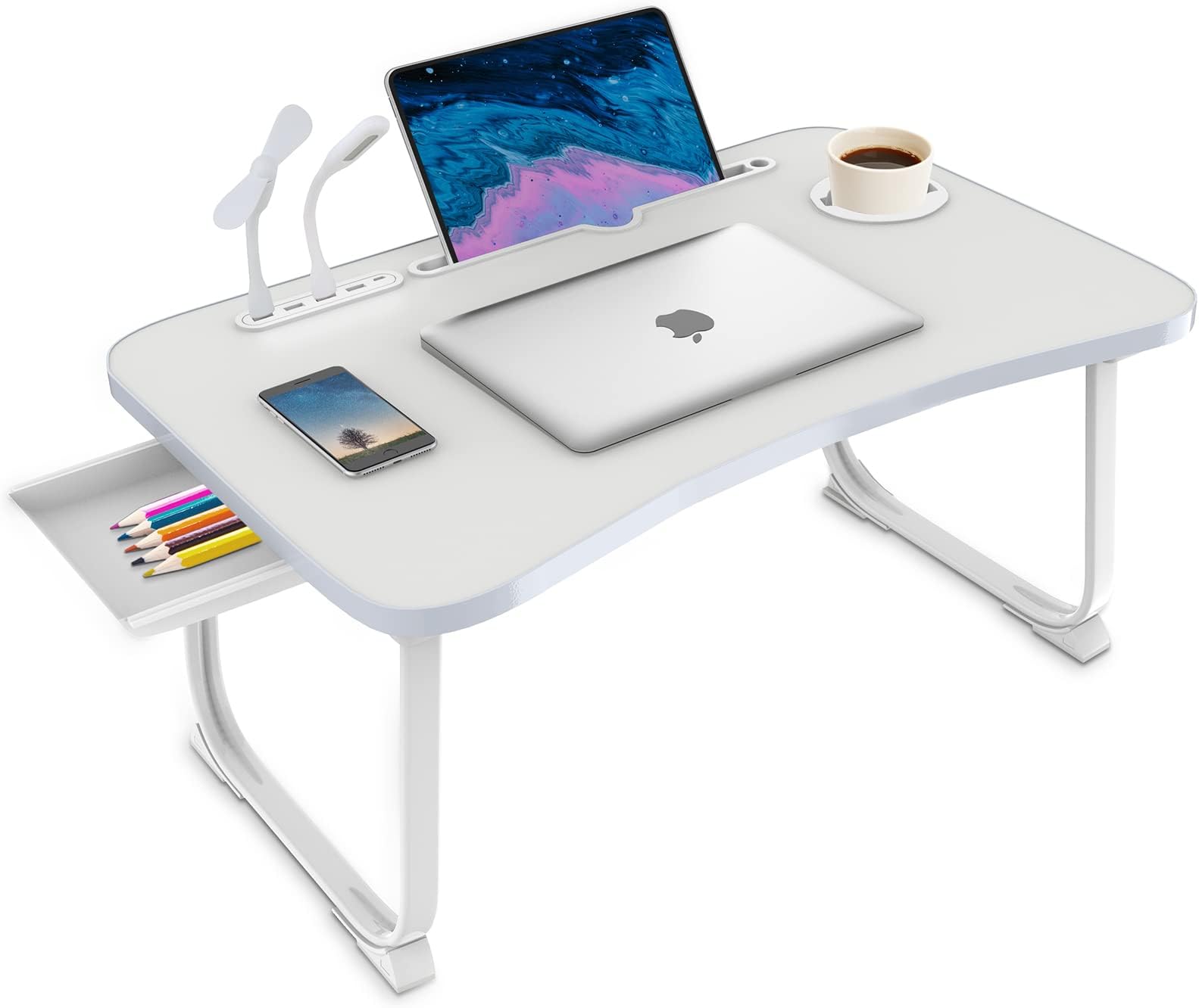 Laptop Bed Desk, Portable Foldable Lap Bed Table with USB Charge Port Storage Drawer and Cup Holder,Lap Desk Laptop Stand Tray Table Serving Tray for Eating, Reading and Working