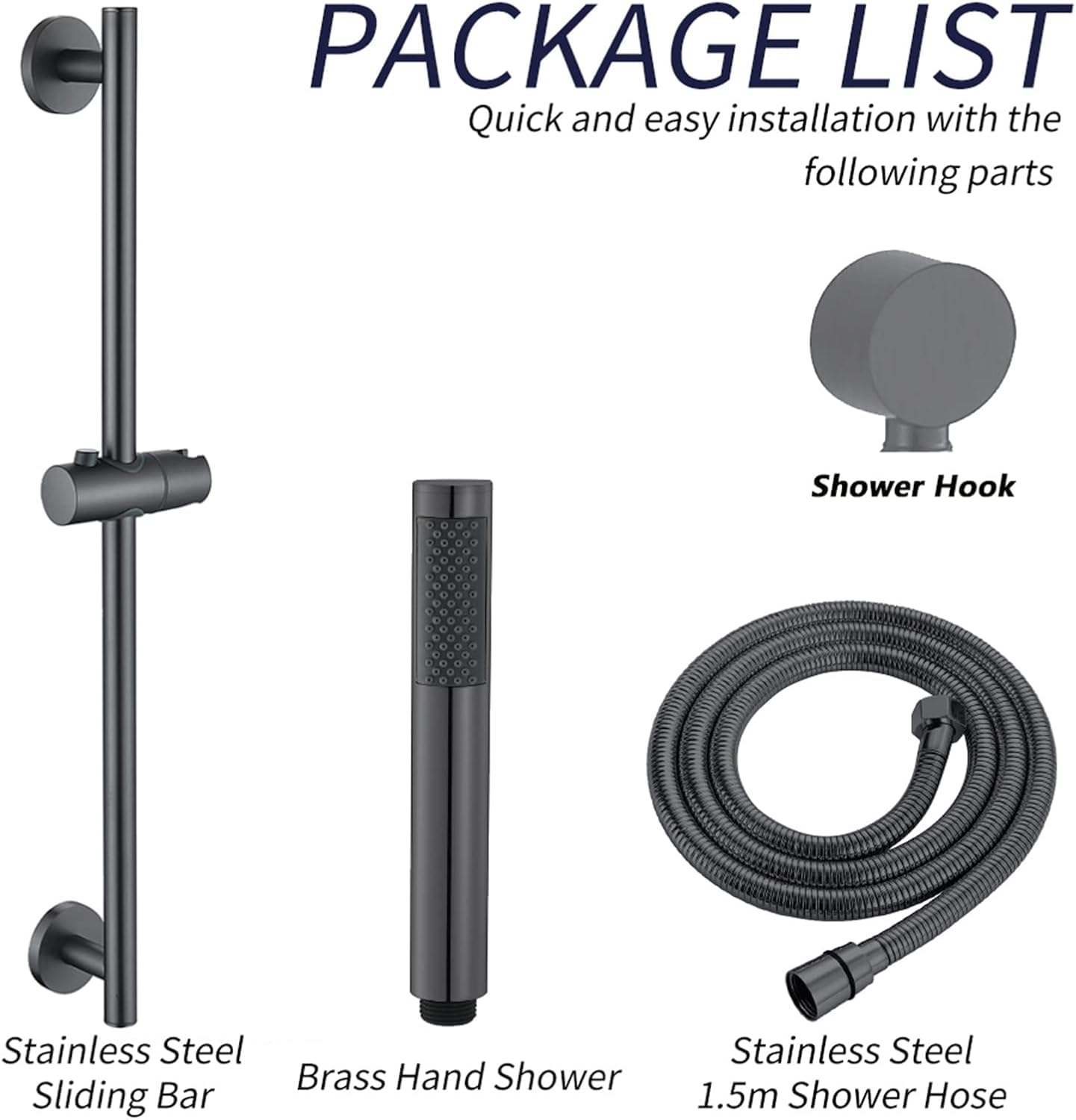 Cabezal De Ducha De Mano De Alta Presión con Barra Deslizante Y Manguera Ajustables, Kit De Ducha De Montaje En Pared De Acero Inoxidable, Diseño Moderno En Negro Gun Gray