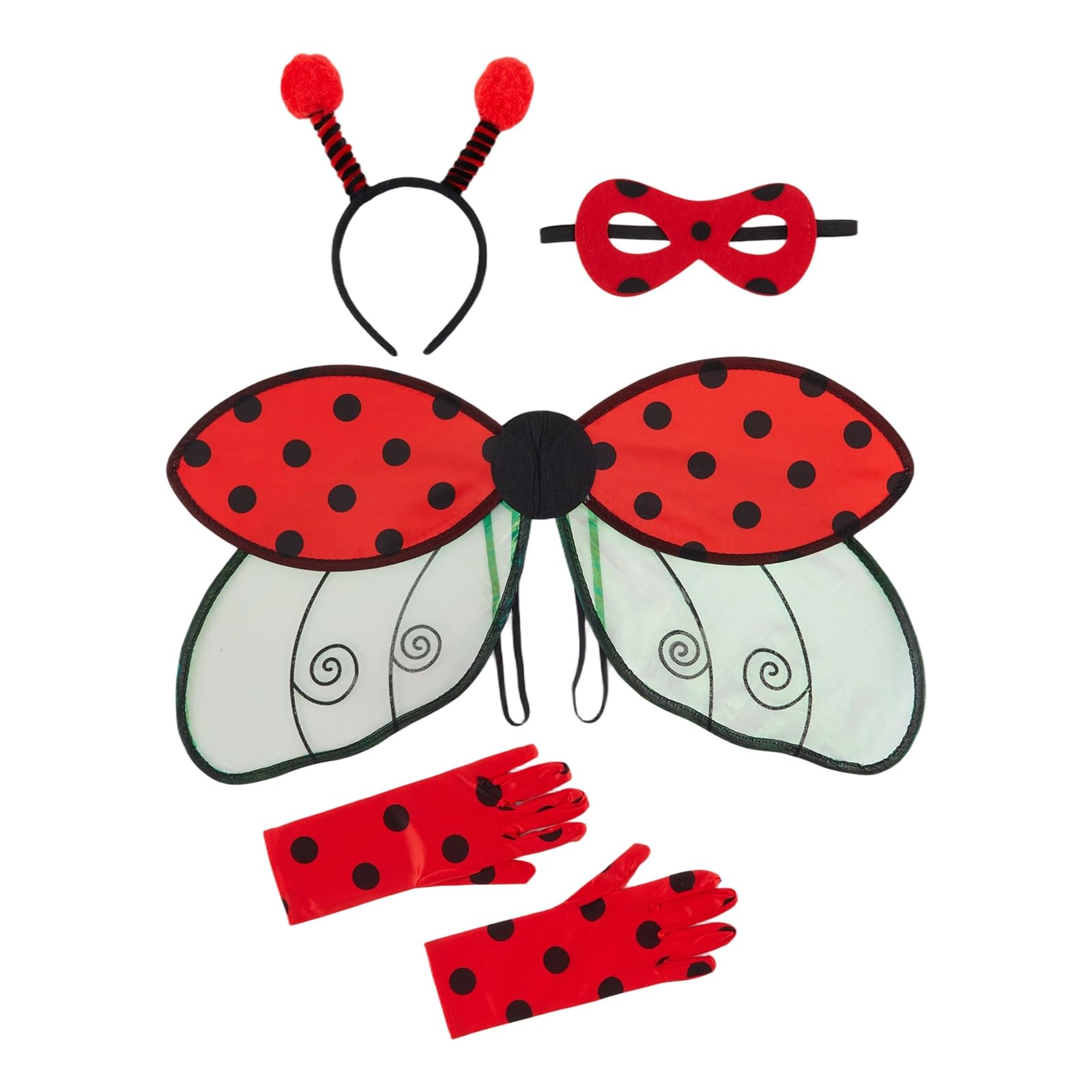 Gliswaieuznd 4 Pcs Halloween Ladybug Wings Costume for Women Cosplay Bug Wings with Headband Facewear & Gloves Party Accessories (Red, 4 Pcs)