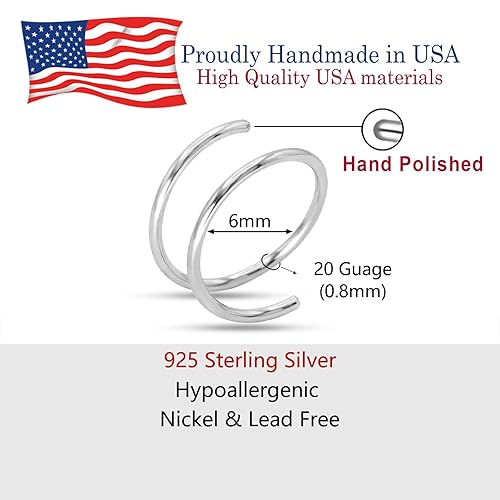 Miniatura 3 de Double Nose Ring Hoop for Single Piercing, 14k Gold Filled or Sterling Silver Spiral Twist Nose Hoop for Women Men (Silver -20g, Right Side-6mm)