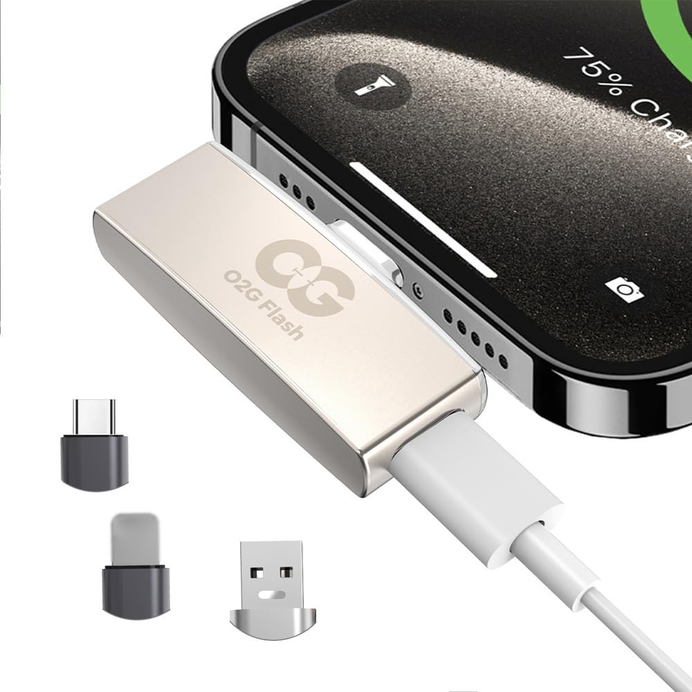 Photo 1 of Charge While Backing Up 256GB Flash Drive, Thumb Drive Memory Stick with USB-A & Type-iOS Adapters, External Memory Storage for iPhone, Android, Mac, PC