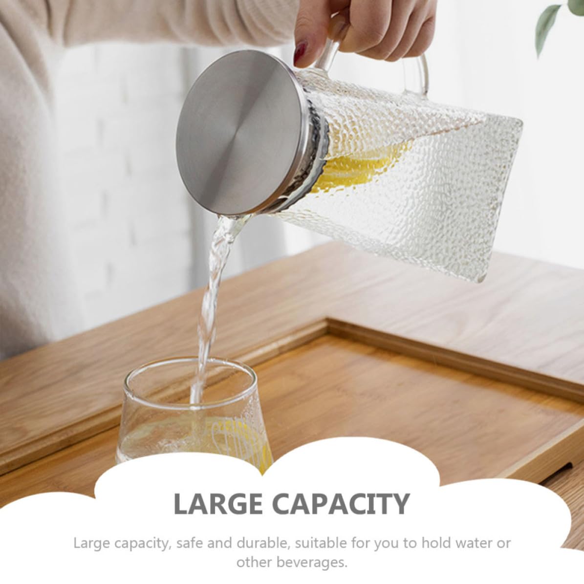 Jarra y Diseño con Tapa para con Capacidad de 1.8l para Agua Fría de Vidrio y Adecuado Hogar y Cocina Moderna Hogar Cocina Moderna