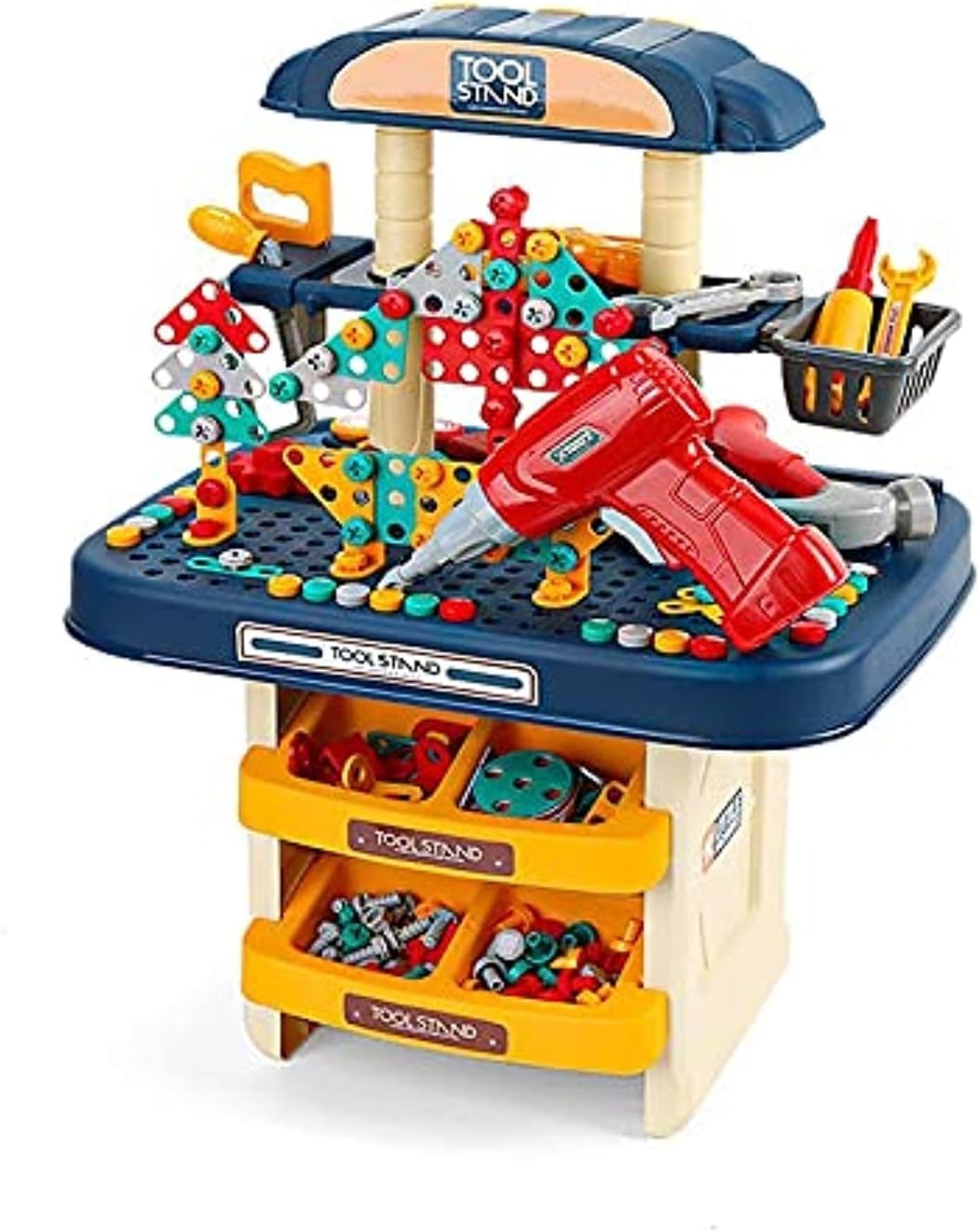 AMERTEER 246 Pcs Double Side Tool Stand Workshop Play Set Toy Pretend and Play - Pretend Role Play Carpenter Construction Toys for Kids