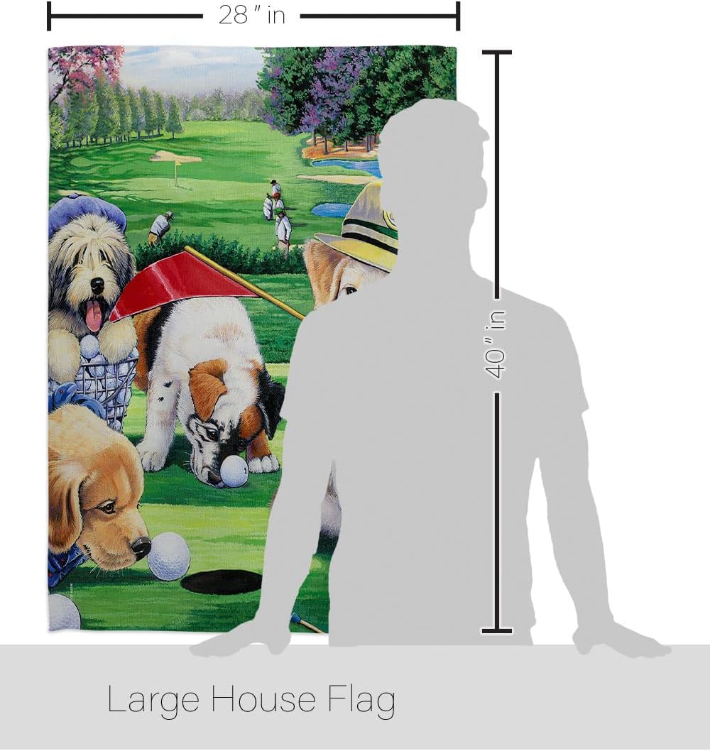 Breeze Decor - Golfing Puppies Nature - Everyday Pets Impressions Decorative Vertical House Flag 28" x 40" Printed in USA