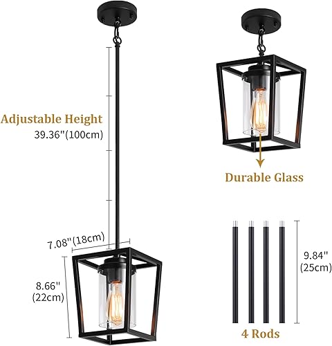 Miniatura 6 de Luces colgantes negras para isla de cocina, paquete de 2 unidades, iluminación colgante de granja sobre la isla, farol de metal para cocina,