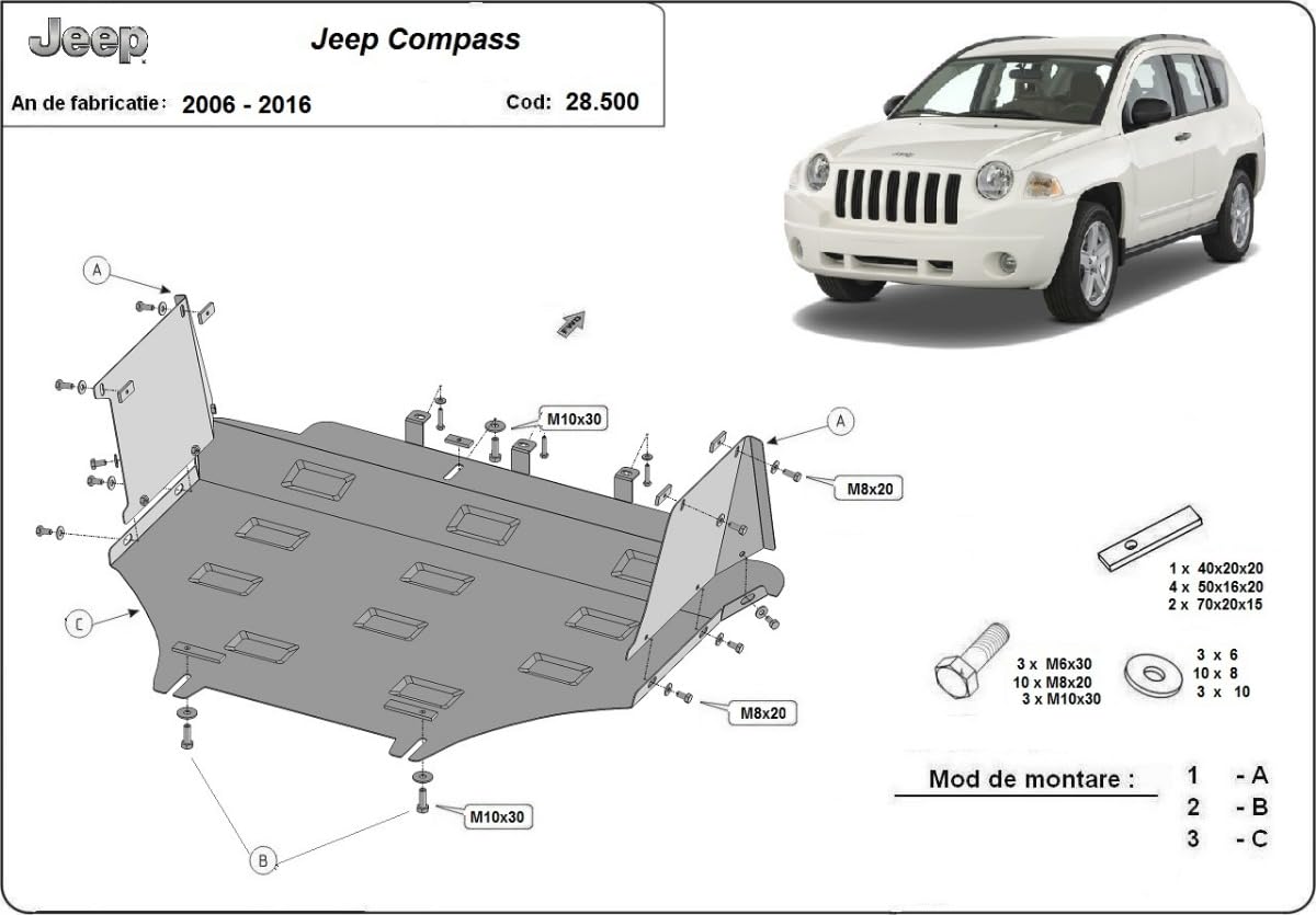 Protezione motore in metallo compatibile con Jeep Compass