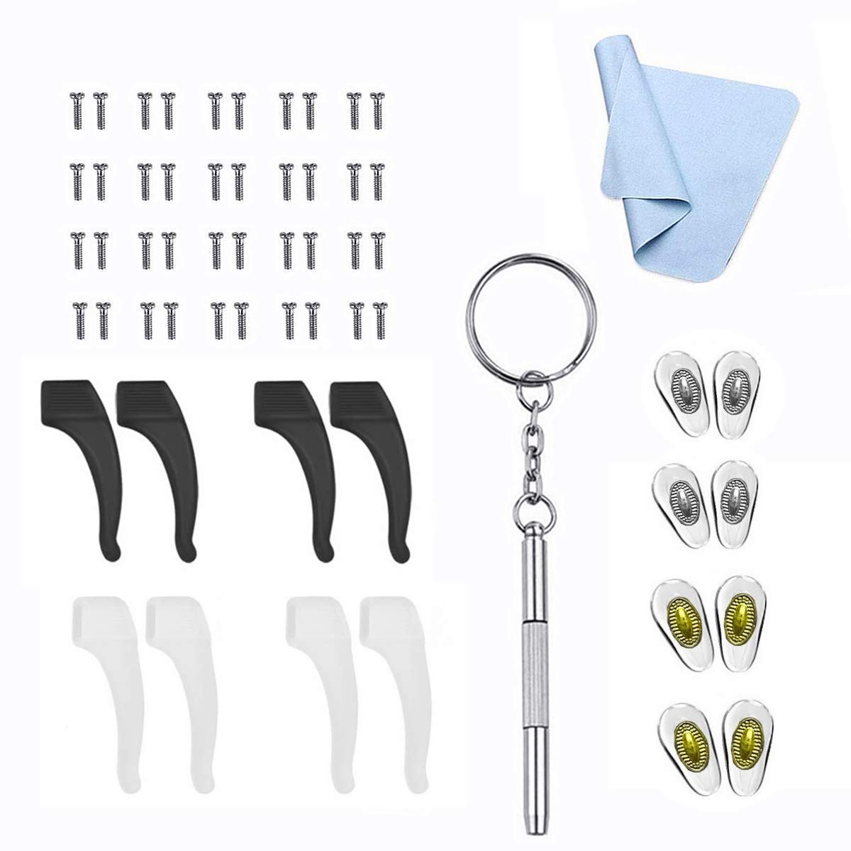Eyeglasses Repair Set, Eyewear Retainer & Eyeglass Nose Pads, Sunglasses White Black Ear Grips Hook Eyeglass Screws Kit 3 in 1 Glasses Screwdriver Tool for Sport Anti-Slip and Glasses Repair-image-49