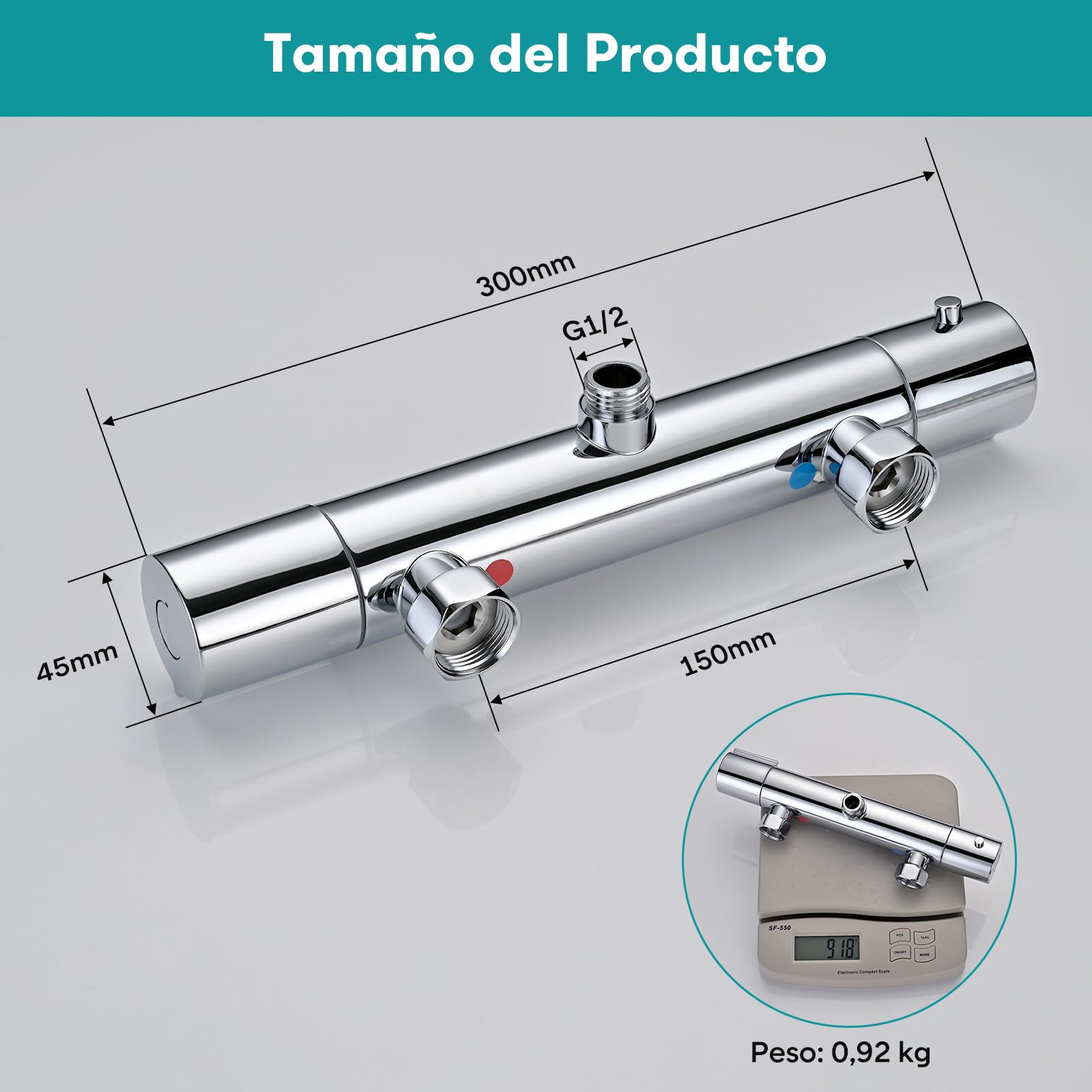 JZX Grifo Ducha Termostático, Grifo Ducha Botón de Seguridad 38°C, Cromado | Grifo de Ducha Termostático de acero Inoxidable, Instalación en Superficie, Termostático Ducha para Ducha y Bañera, Redondo