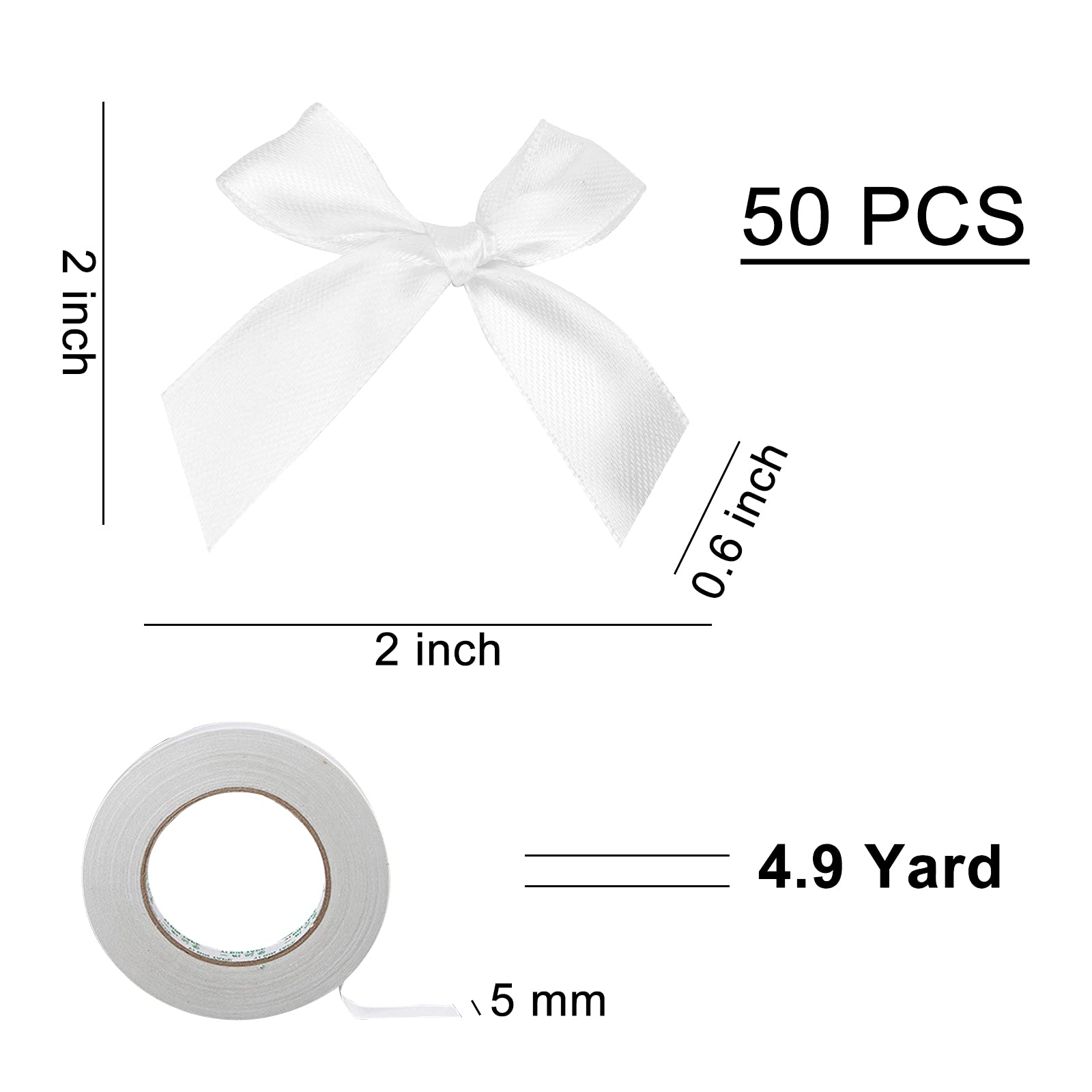 60 Pezzi Fiocchi Di Raso Autoadesivi - 5x6.3cm, Biadesivo, Per Regali, Decorazioni Feste, Baby Shower - Foto 3