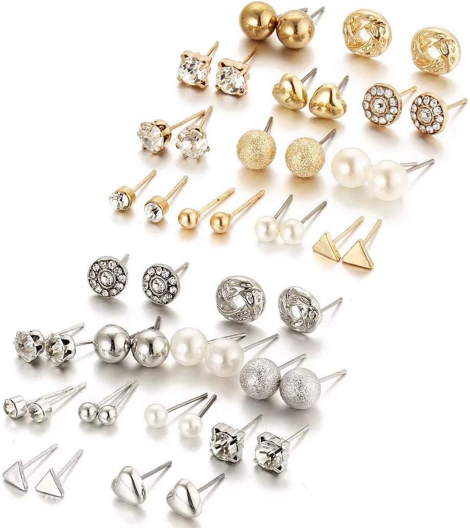 Girls/Women'S Gold Plated Combo Of 24 Stud Tops Earrings Jewellery (Golden)