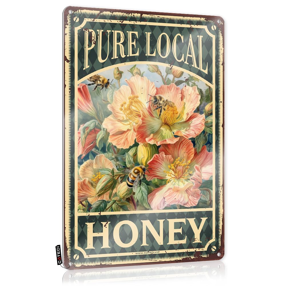 Fzfn Colour Matal Sign Country Room Decor Wall Decor | Pure Local Honey Bee Nice For Basement Bar Home(30X40cm)