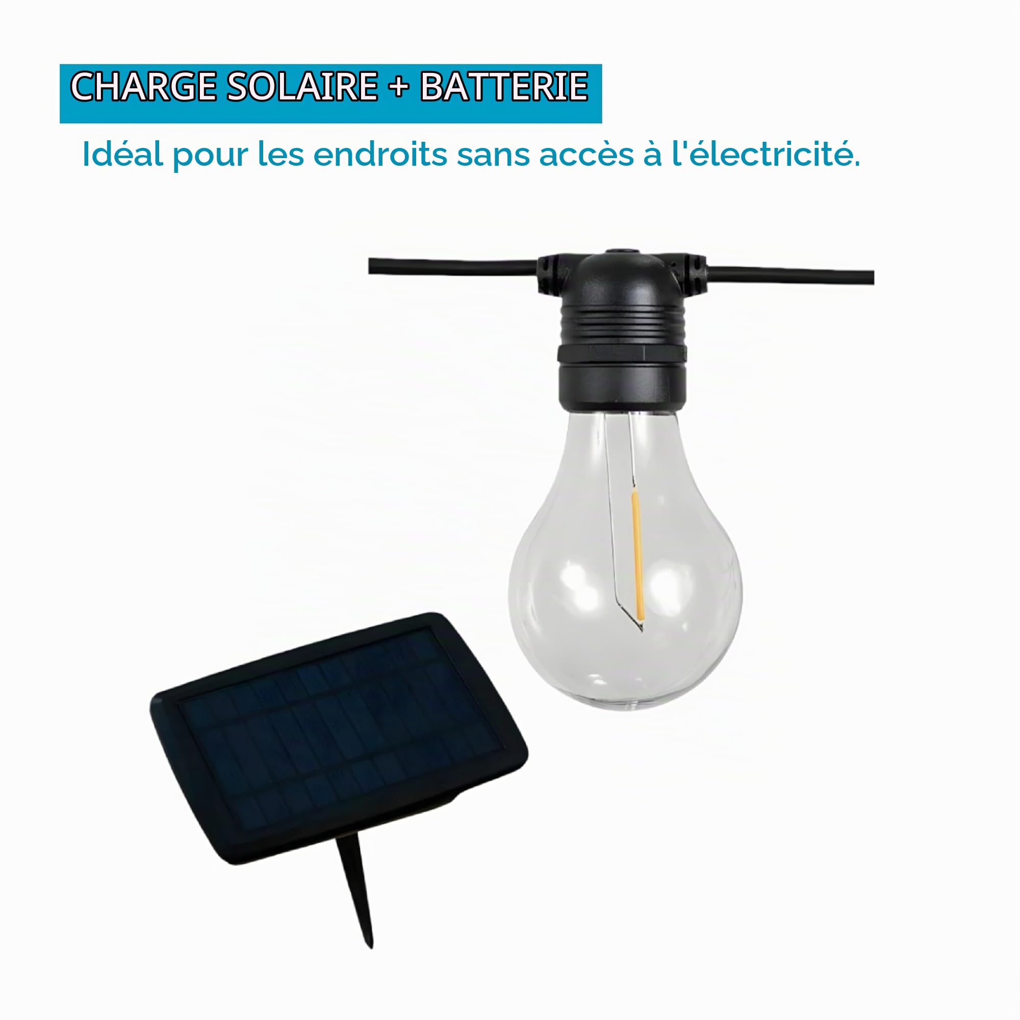 ALLEGRA-Guirlande lumineuse solaire & rechargeable d'extérieur 10 lumières LED Noir New Garden
