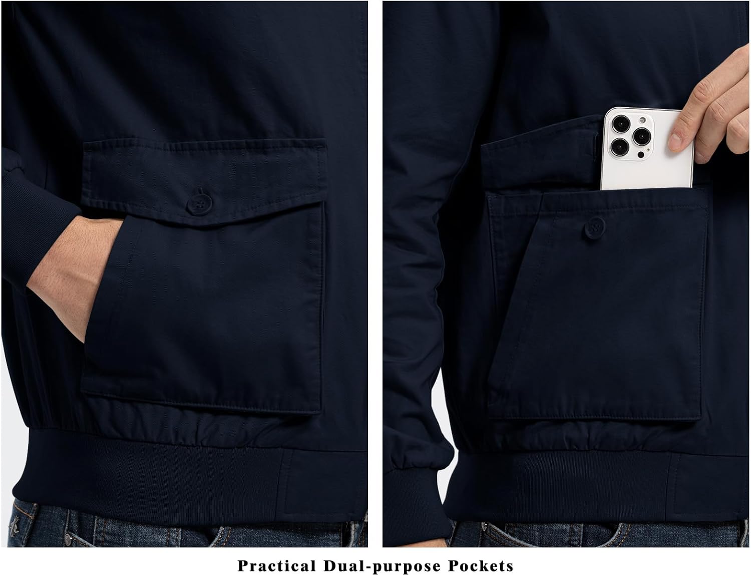 Rdruko Men's Cotton Lightweight Jackets Casual Work Golf Windbreaker with 6 Pockets