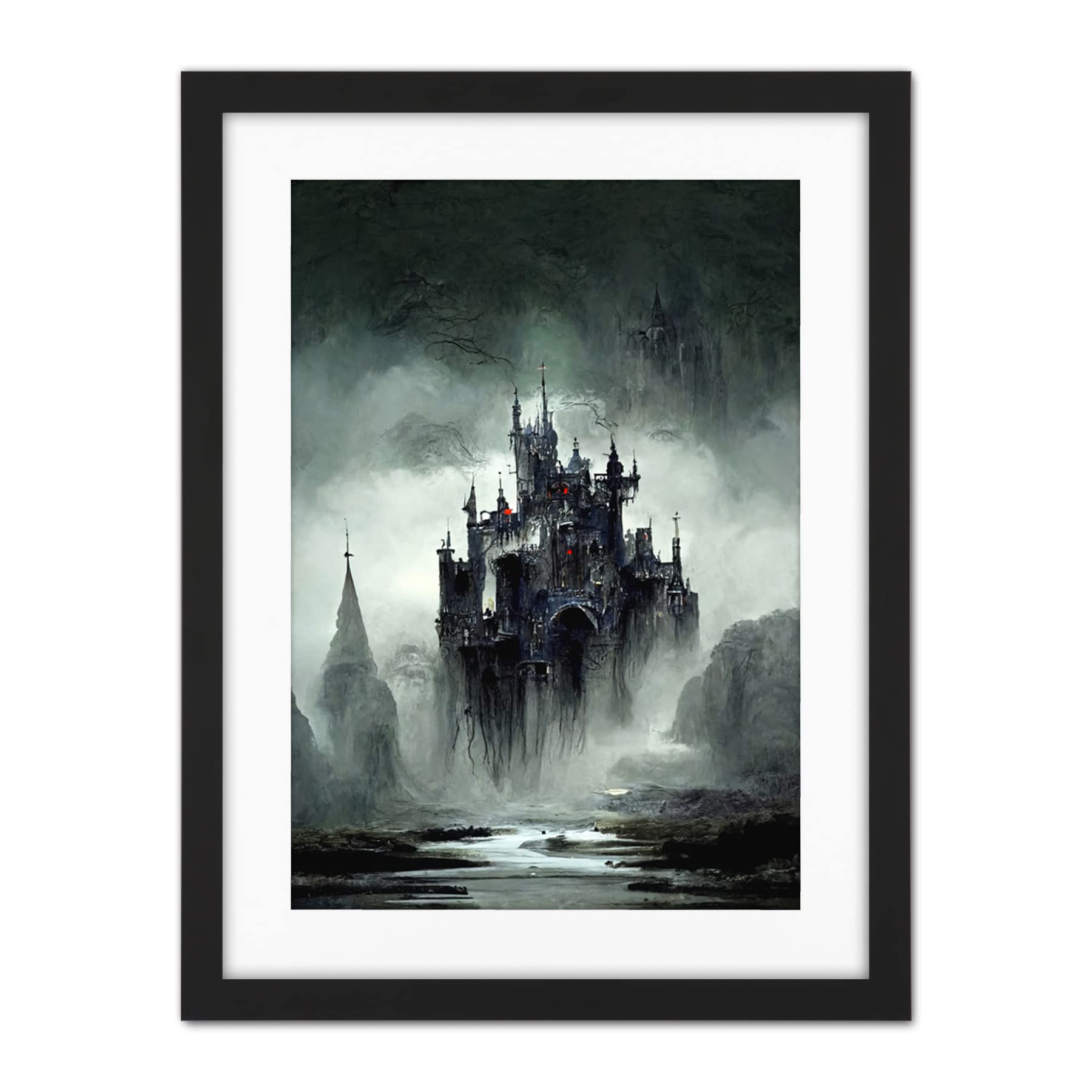 Doppelganger33 LTD Dark Gothic Castle Fantasy Landscape Artwork Framed Wall Art Print 18X24 Inch
