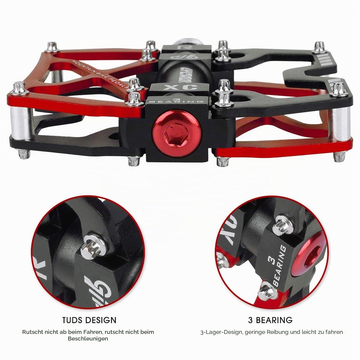 LYCAON Fahrradpedale MTB Pedal, CNC Aluminiumlegierung rutschfeste Cr-Mo Spindel Fahrrad Pedal, 3 Lager Pedale für 9/16" MTB BMX Fahrrad Mountain Road Bike