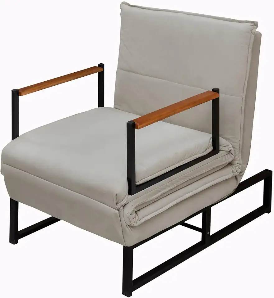 Poltrona Moderna Versati Estofada Descanso do Papai Conforto Premium Reclinável Puff Vira Cama Solteiro Luxo Puff Retrátil Macia Extensão Sala E Quarto Pés Em Aço Escritorio (Bege)