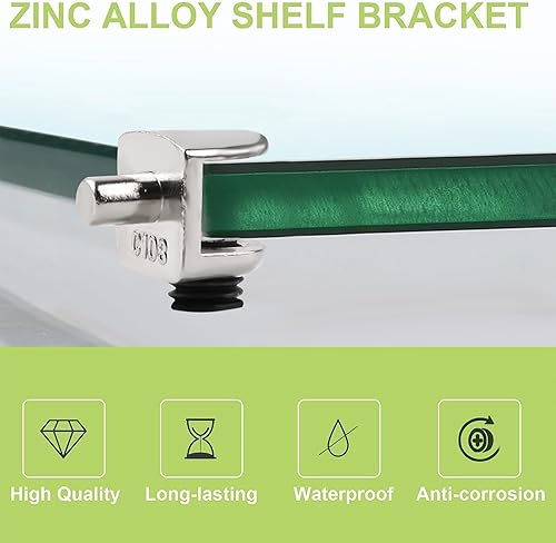 Miniatura 9 de Pinzas de soporte de vidrio para estante, 20 unidades, ajustables, sin marco, de aleación de zinc, acabado cepillado, con pasador, soportes para