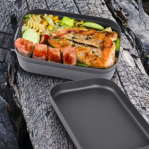 Afranti Aluminum Mess Tin Camping Bento Box Military Camping Cookware Kit Lunch Container Steaming Rack Set With Storage Bag For Picnic Hiking Fishing Cooking Outdoor 27Oz/800Ml #TOP6