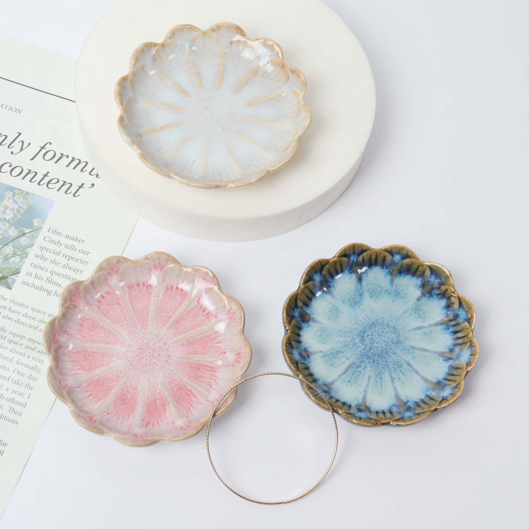 Vasso Portagioie In Ceramica A Forma Di Conchiglia - 8,1 Cm - Piattino Decorativo Per Anelli E Orecchini - 3