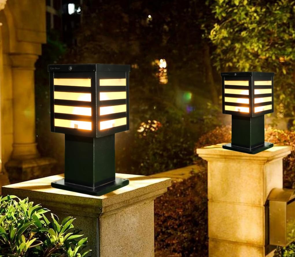 BrighLyt Gate Light for Outdoor Home Gates Waterproof | Outdoor Gate Lamps for Main Gate | Garden Light | Pillar Lights | Boundry Light (Metal Black, GL18, Pack of 2)