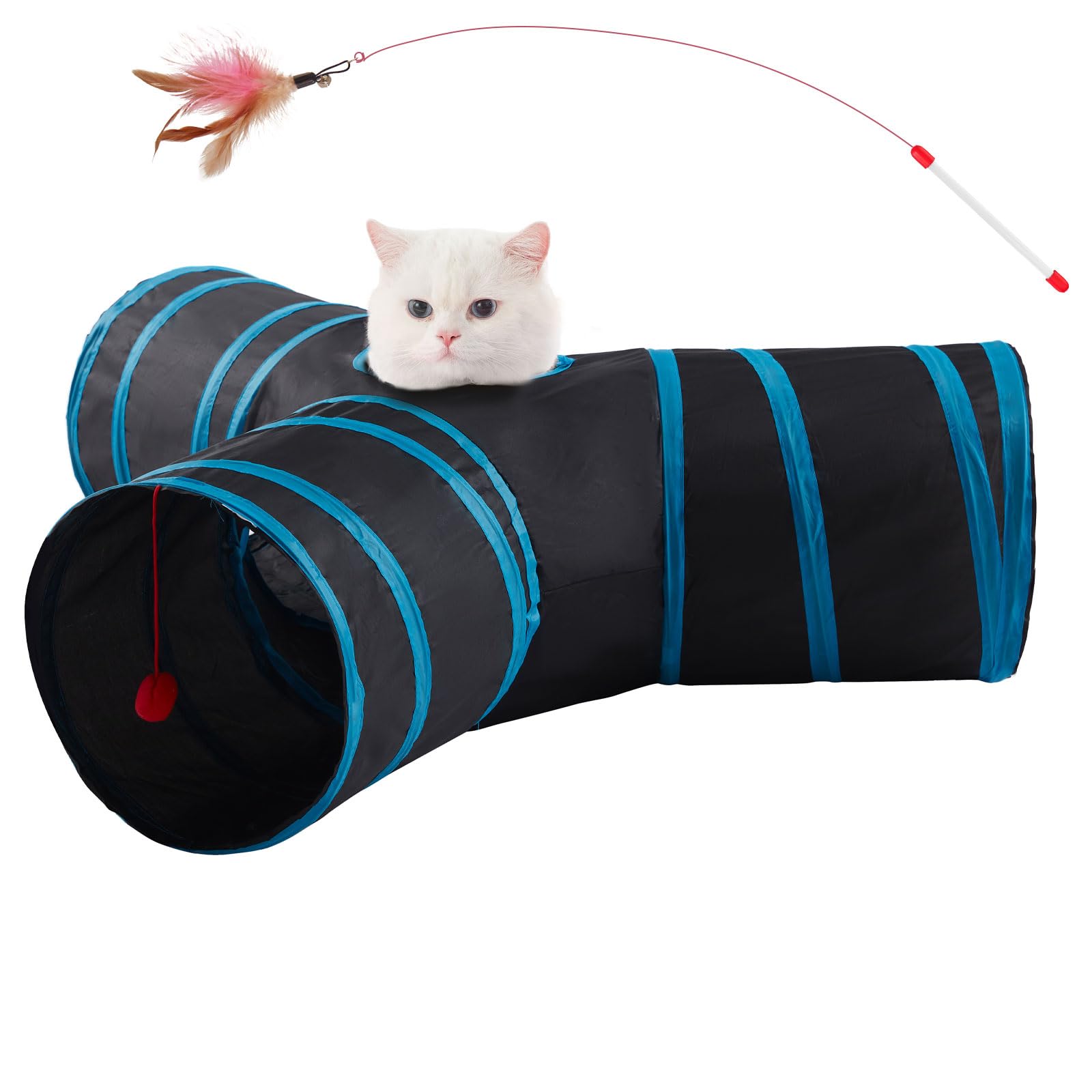 LeamStyle Home Cat Tunnels for Indoor Cats 3 Way Play Toy Kitty Tunnel Peek Hole Toy with Ball for Cat Tube Fun for Rabbits Kittens and Dogs