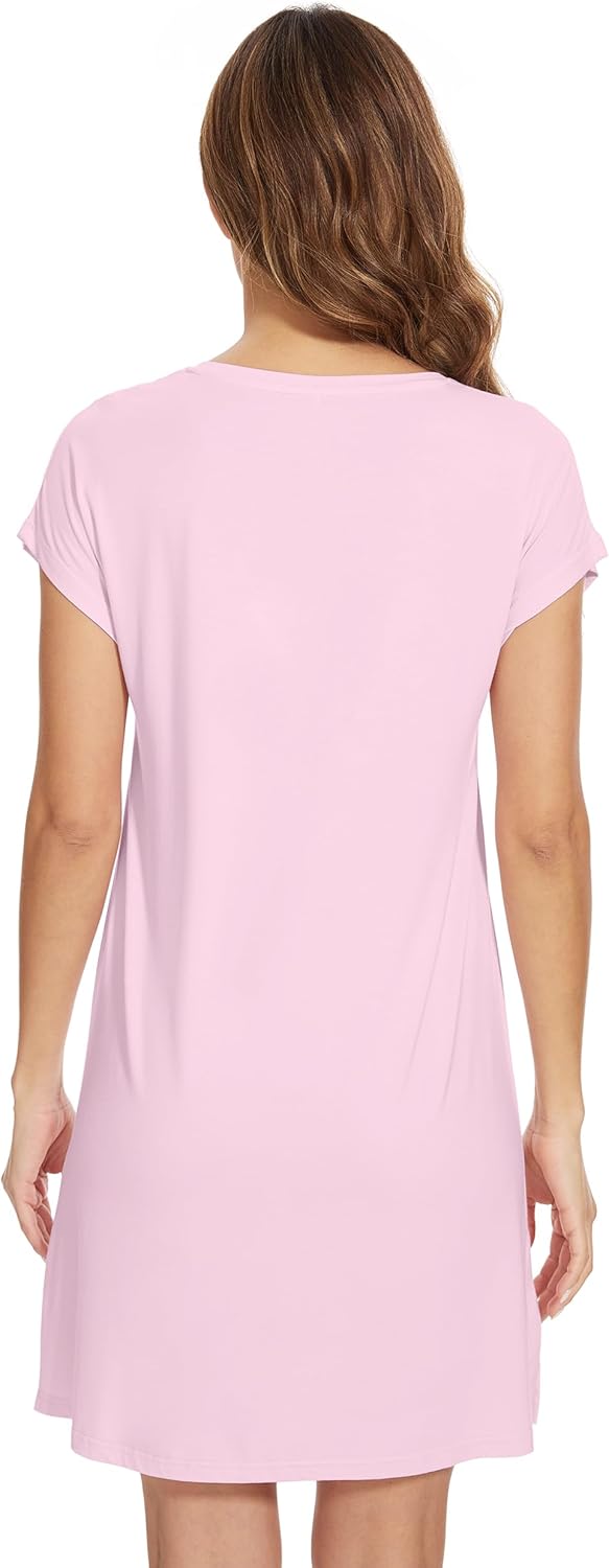 WiWi Nightgowns for Women Short Sleeve Sleepshirt Pajama Shirt Viscose from bamboo Soft Sleep Dress V-neck Nightshirt S-XXL - Image 4