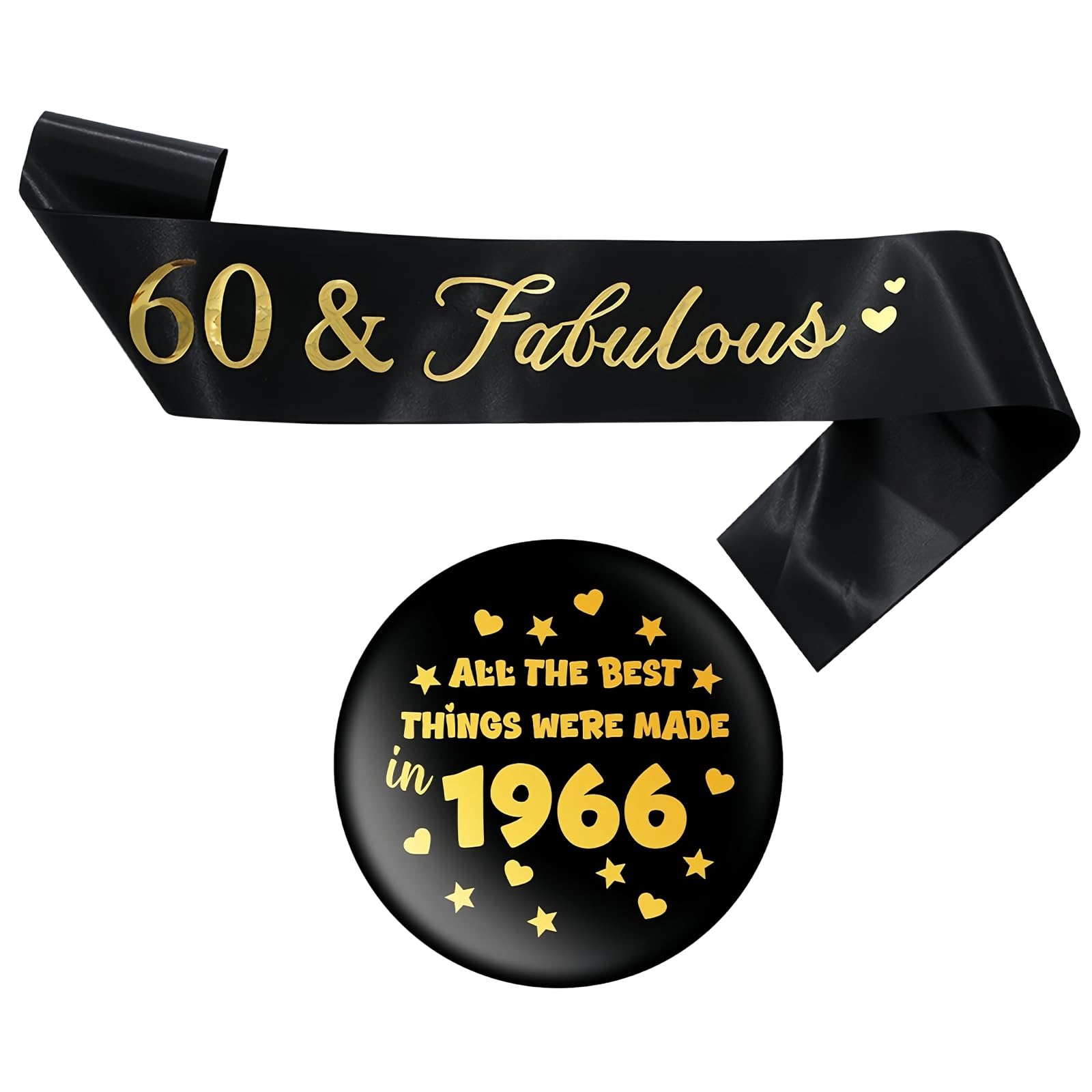 Daxiangsheng 60th Birthday Decorations Sash and Badge, Black Gold 2Pcs
