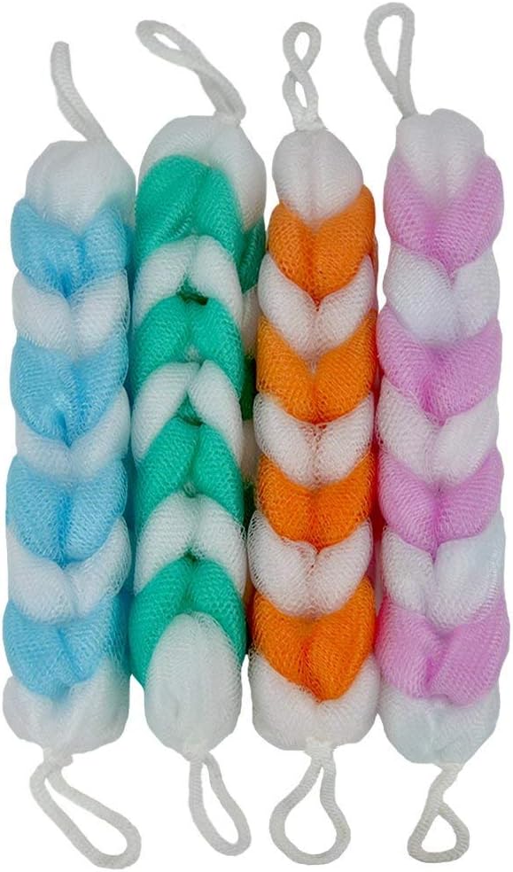 4 Exfoliating Braided Mesh Strechable Back Scrubber and Body Bath and Shower Sponge Long Loofah Wholesale Bulk Lot