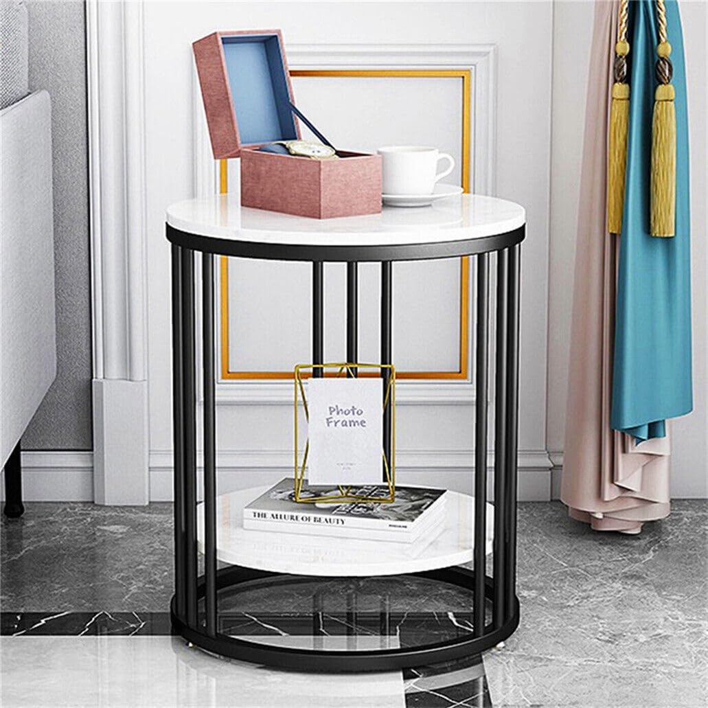 Anamino Metal Round Side Table with Real Marble Look Tabletop, Modern Indoor Outddor 2-Tier Table for Balcony Living Room Bedroom (Black White) (B0CT9TQMMK) Amazon Price History, Amazon Price Tracker