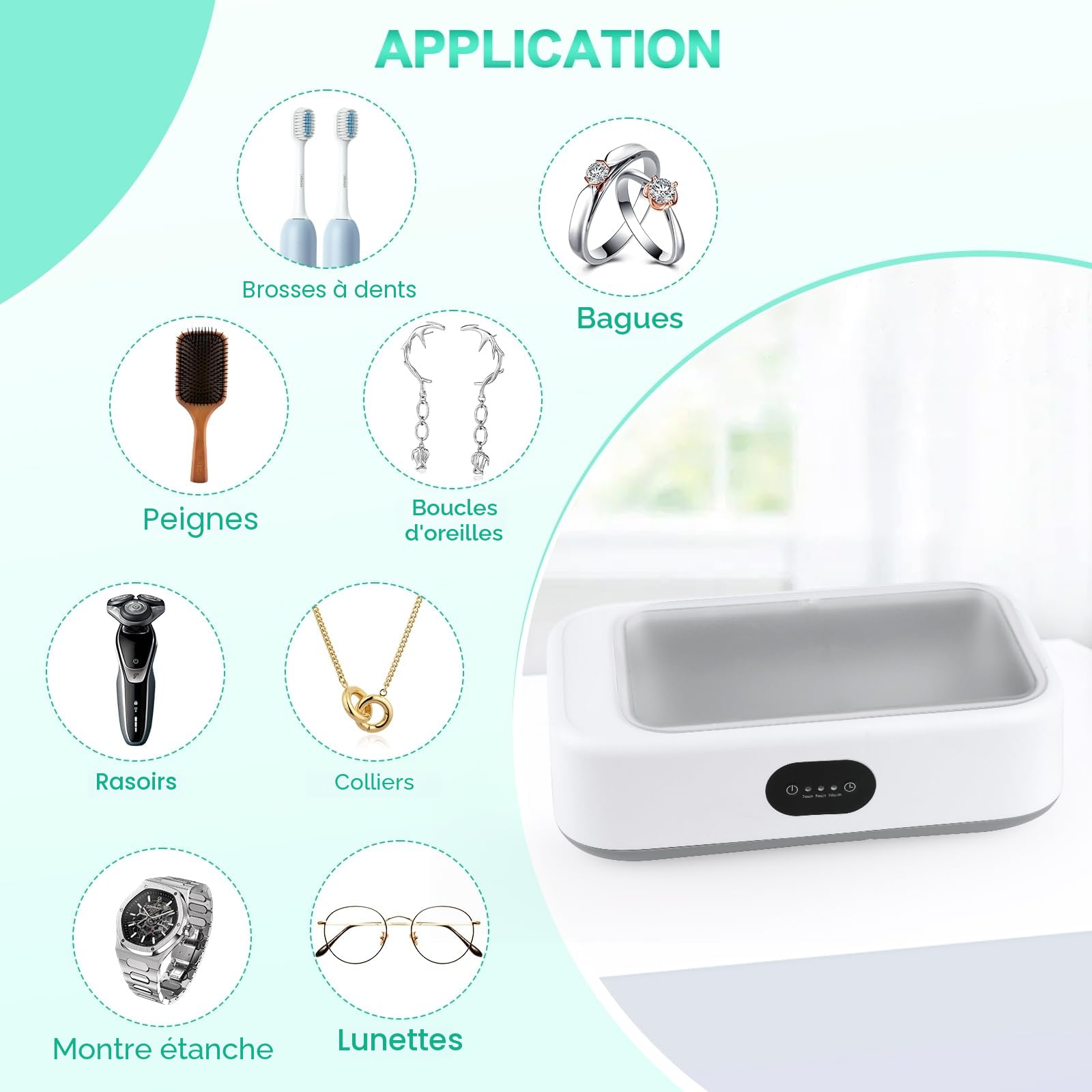 MXTIMWAN Nettoyeur Ultrasons 640ML, 49KHz Ultrasonic Low Noise Cleaner, avec 3 Minuteries Numériques, pour Bijoux, Dentier, Montres, Lunettes, Tête de Rasoir