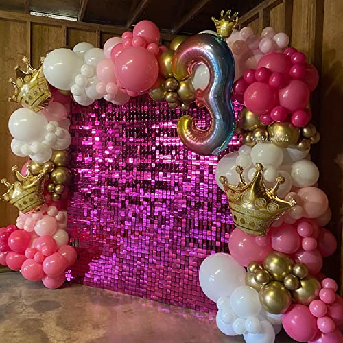 Image of COKAOBE Hot Pink Shimmer Wall Backdrop, 24PCS Square Sequin Shimmer Backdrop Panel, Photo Backdrops for Birthday, Anniversary, Wedding, Graduation & Bachelorette Party Decoration