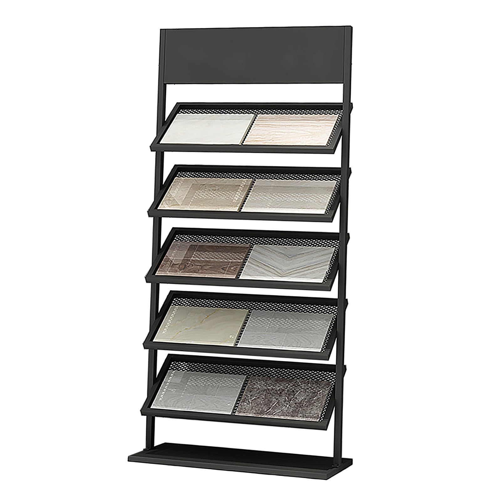 Wytrzymały stojak na płytki z 5 poziomami, metalowa i ceramiczna półka podłogowa, idealna do organizowania próbek i materiałów budowlanych, czarna, 67 x 35 x 150 cm