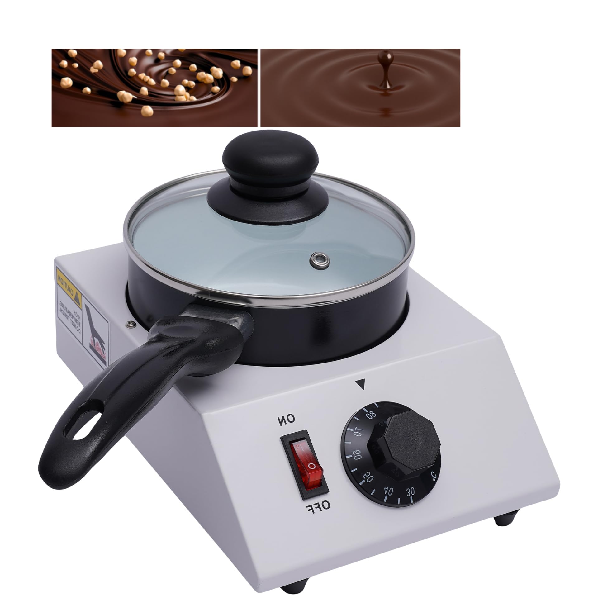 Elektrische Schokoladenschmelzer 40W Temperiergerät mit Keramik-Alu-Topf - Professionelle Kuvertüre Maschine für Schokolade, 1kg Fassungsvermögen, 30-85°C einstellbar für Bäckerei, Café & Haushalt